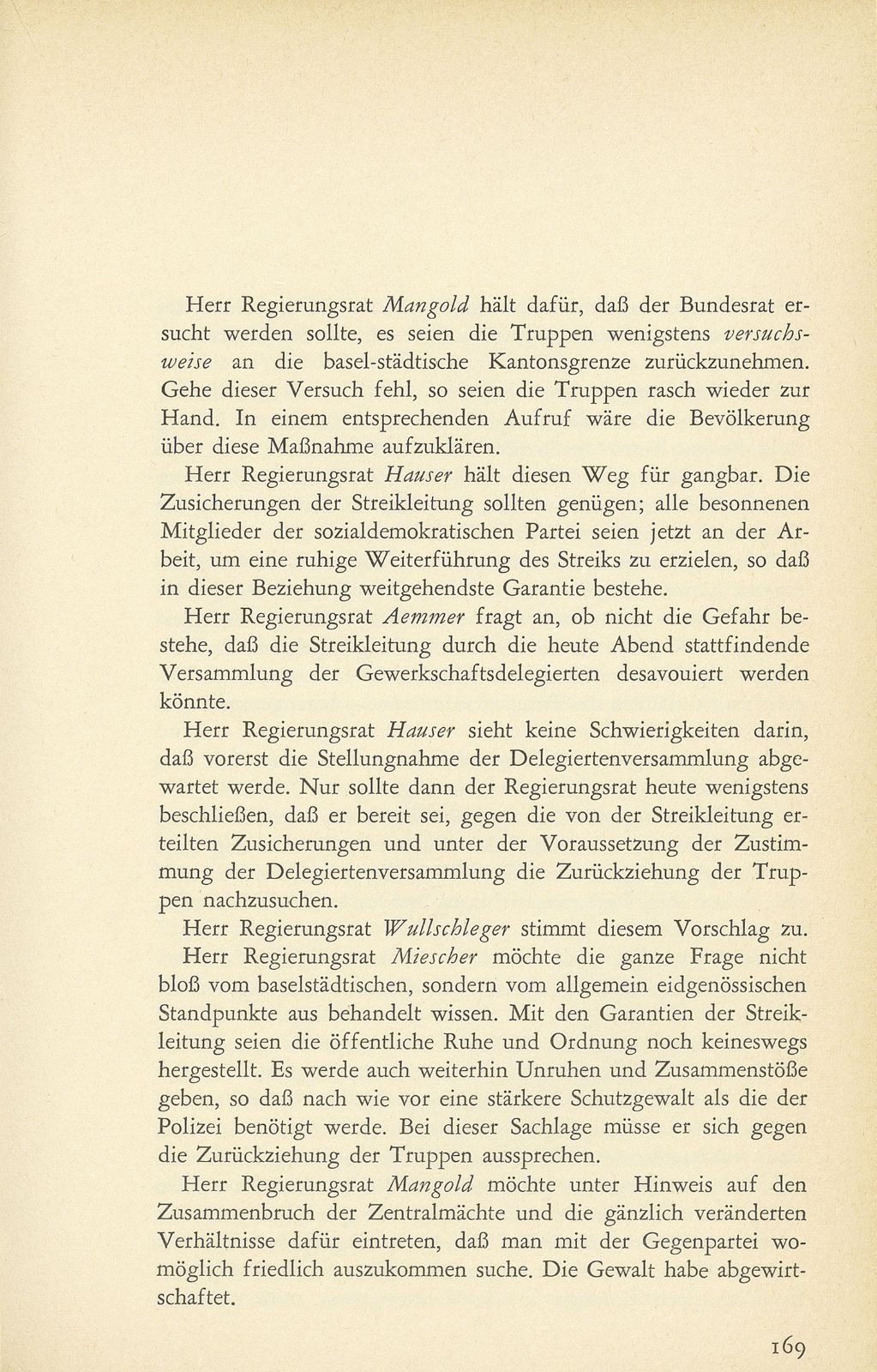 Aus den Protokollen des Basler Regierungsrates zum Landesstreik 1918 – Seite 28