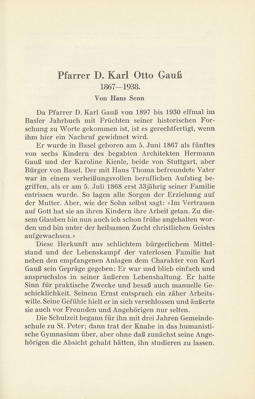 Pfarrer D. Karl Otto Gauss 1867-1938 – Seite 1