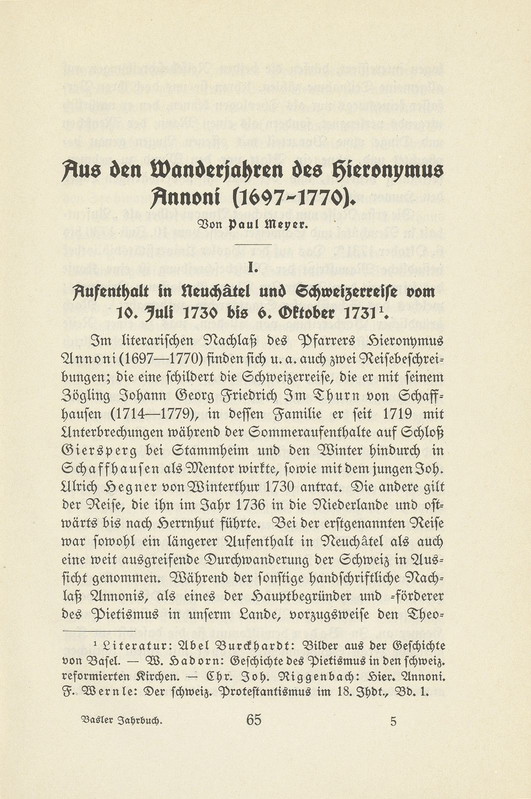 Aus den Wanderjahren des Hieronymus Annoni (1697-1770) – Seite 1