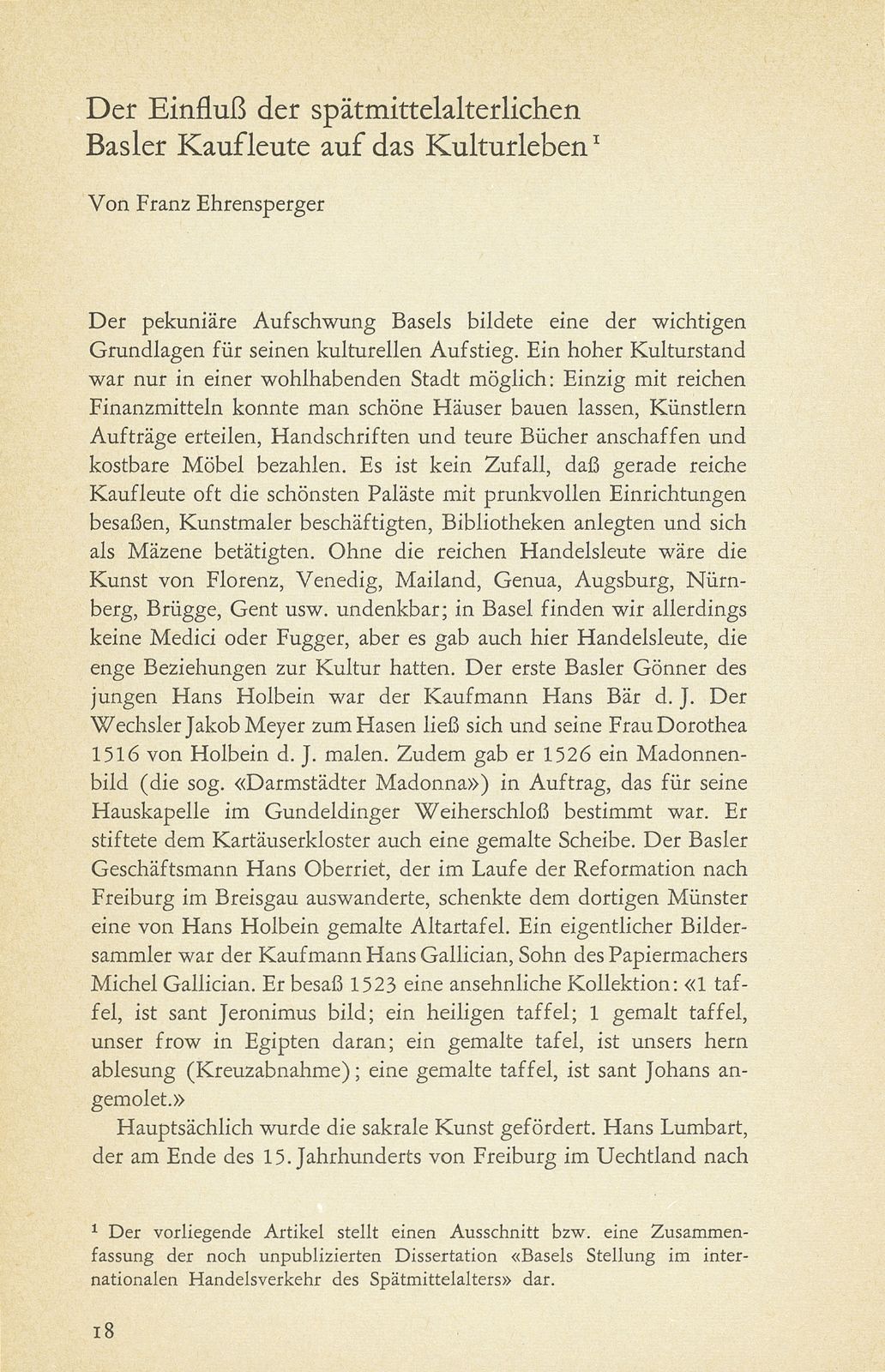 Der Einfluss der spätmittelalterlichen Basler Kaufleute auf das Kulturleben – Seite 1