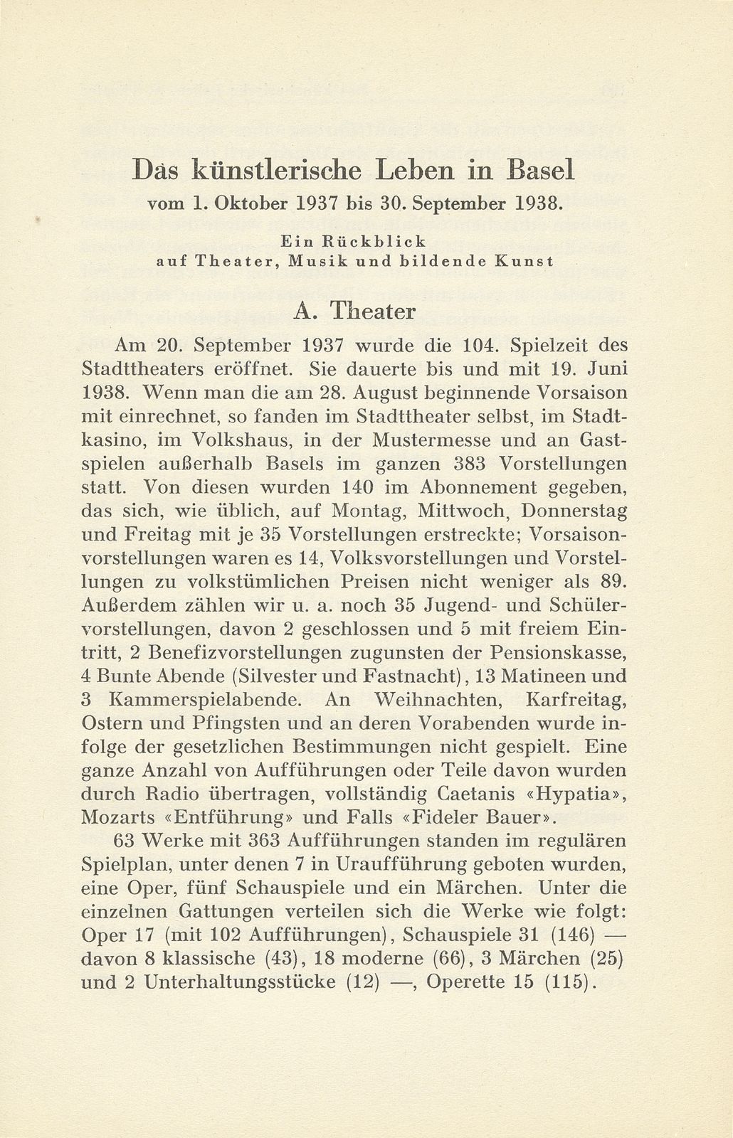 Das künstlerische Leben in Basel vom 1. Oktober 1937 bis 30. September 1938 – Seite 1