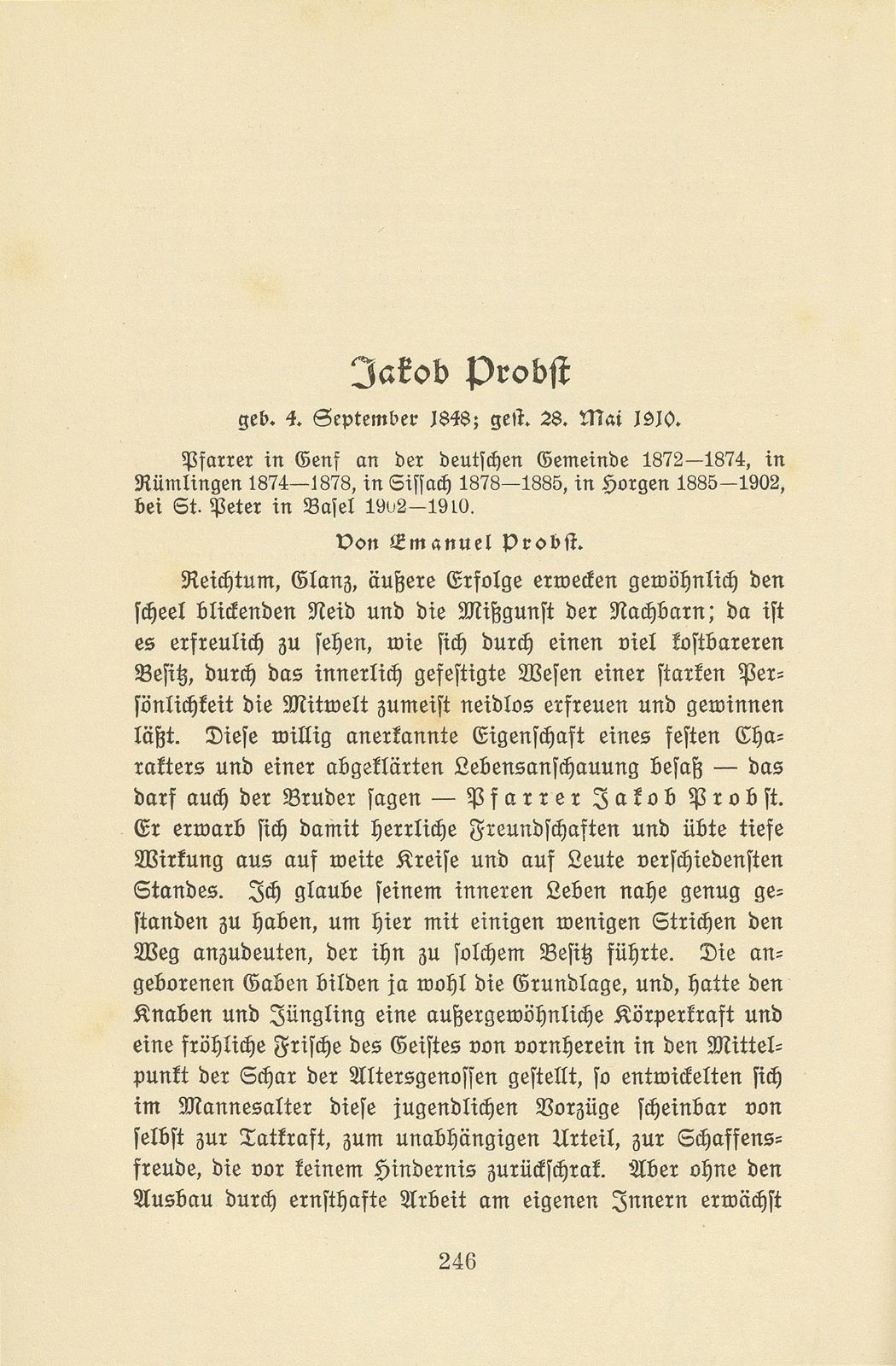 Jakob Probst geb. 4 September 1848; gest. 28. Mai 1910 – Seite 1