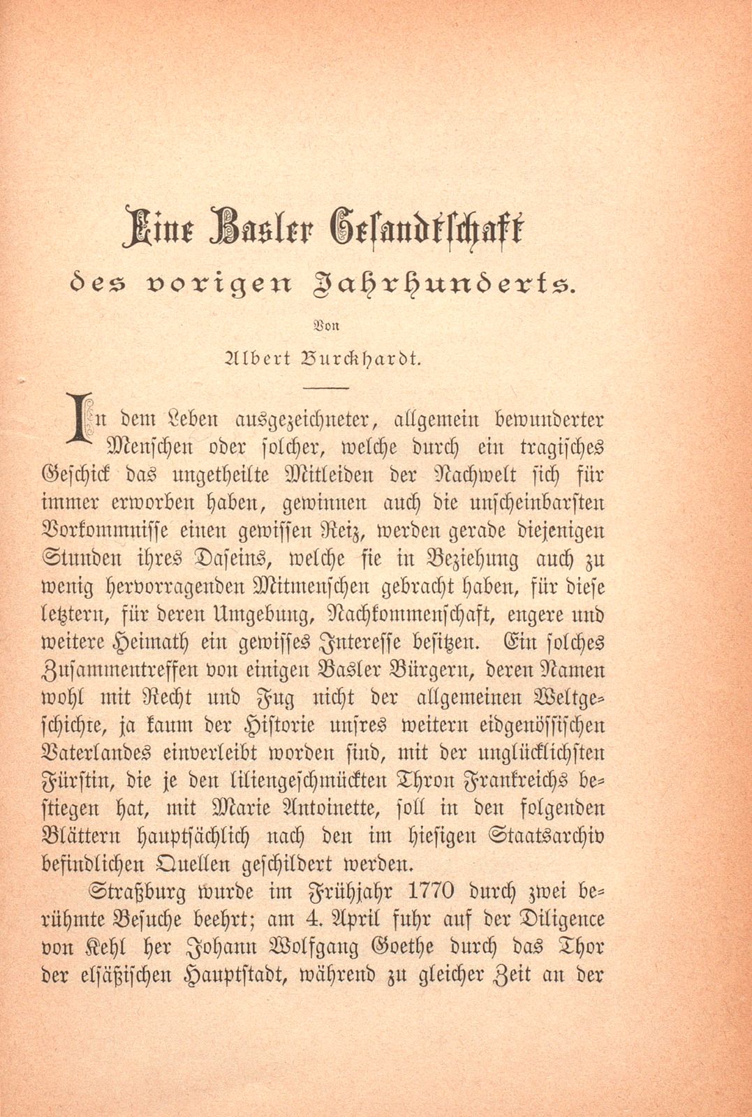 Eine Basler Gesandtschaft des vorigen Jahrhunderts – Seite 1