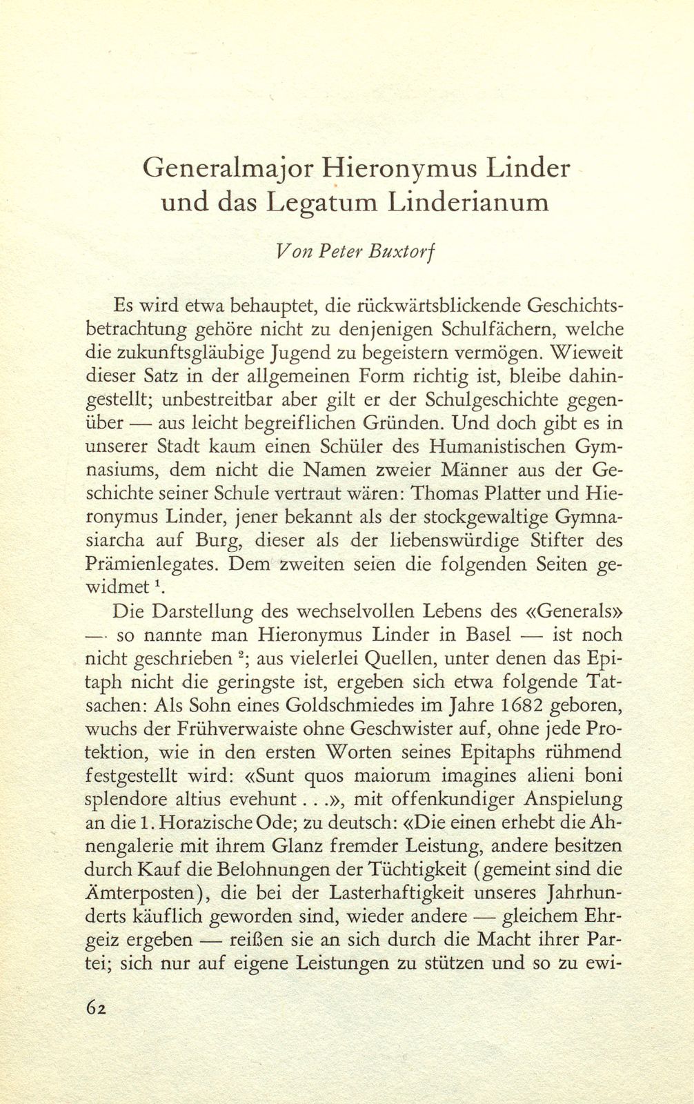 Generalmajor Hieronymus Linder und das Legatum Linderianum – Seite 1