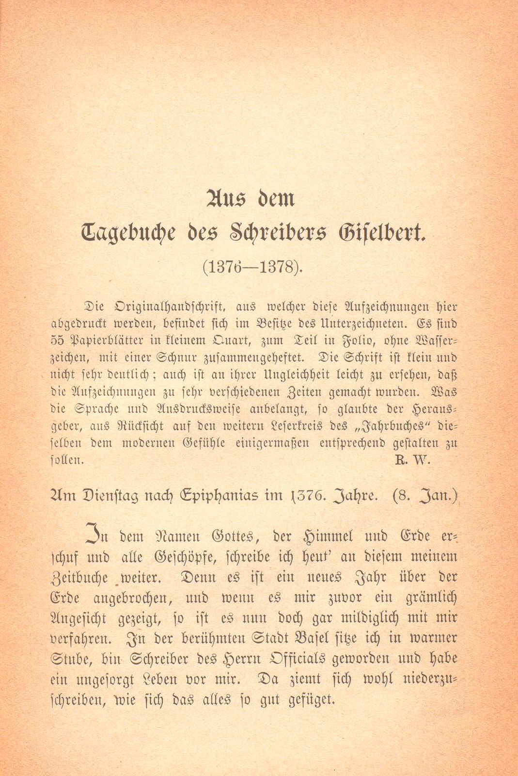 Aus dem Tagebuch des Schreibers Giselbert. (1376-1378) – Seite 1