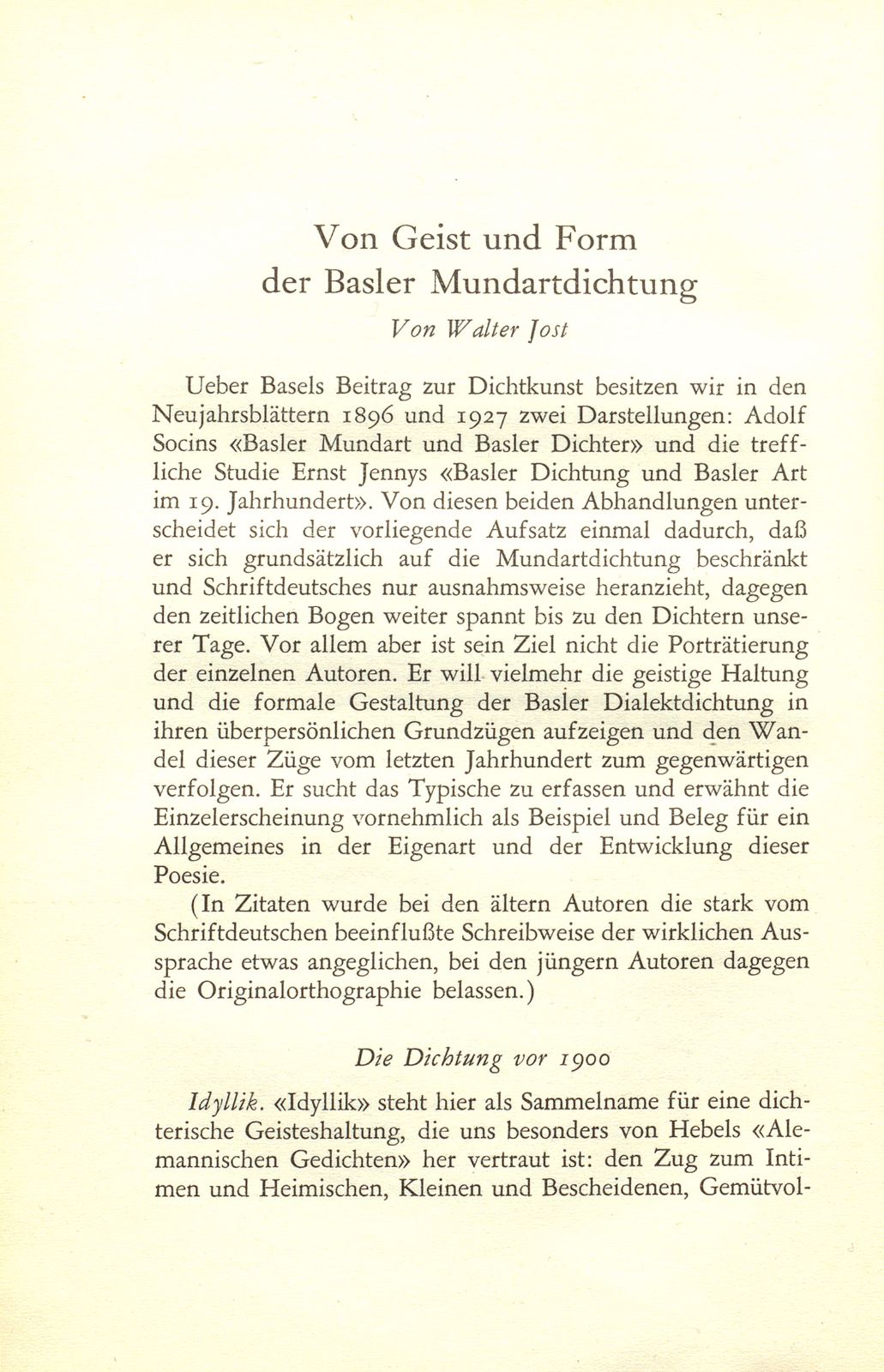 Von Geist und Form der Basler Mundartdichtung – Seite 1