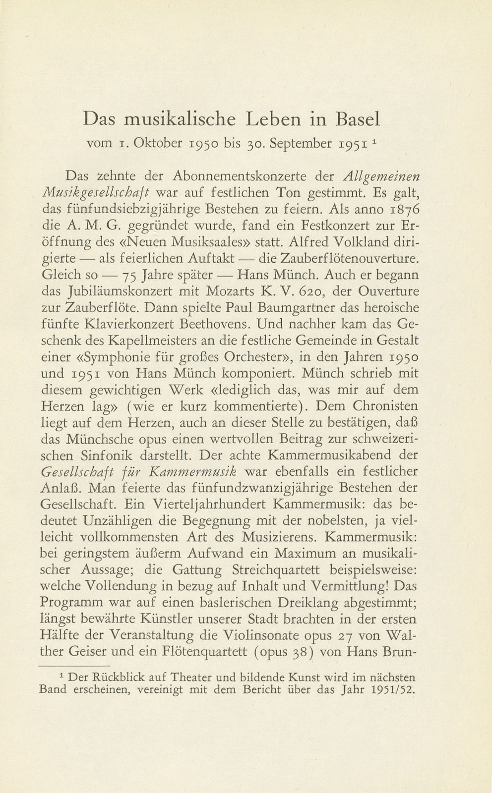 Das musikalische Leben in Basel vom 1. Oktober 1950 bis 30. September 1951 – Seite 1