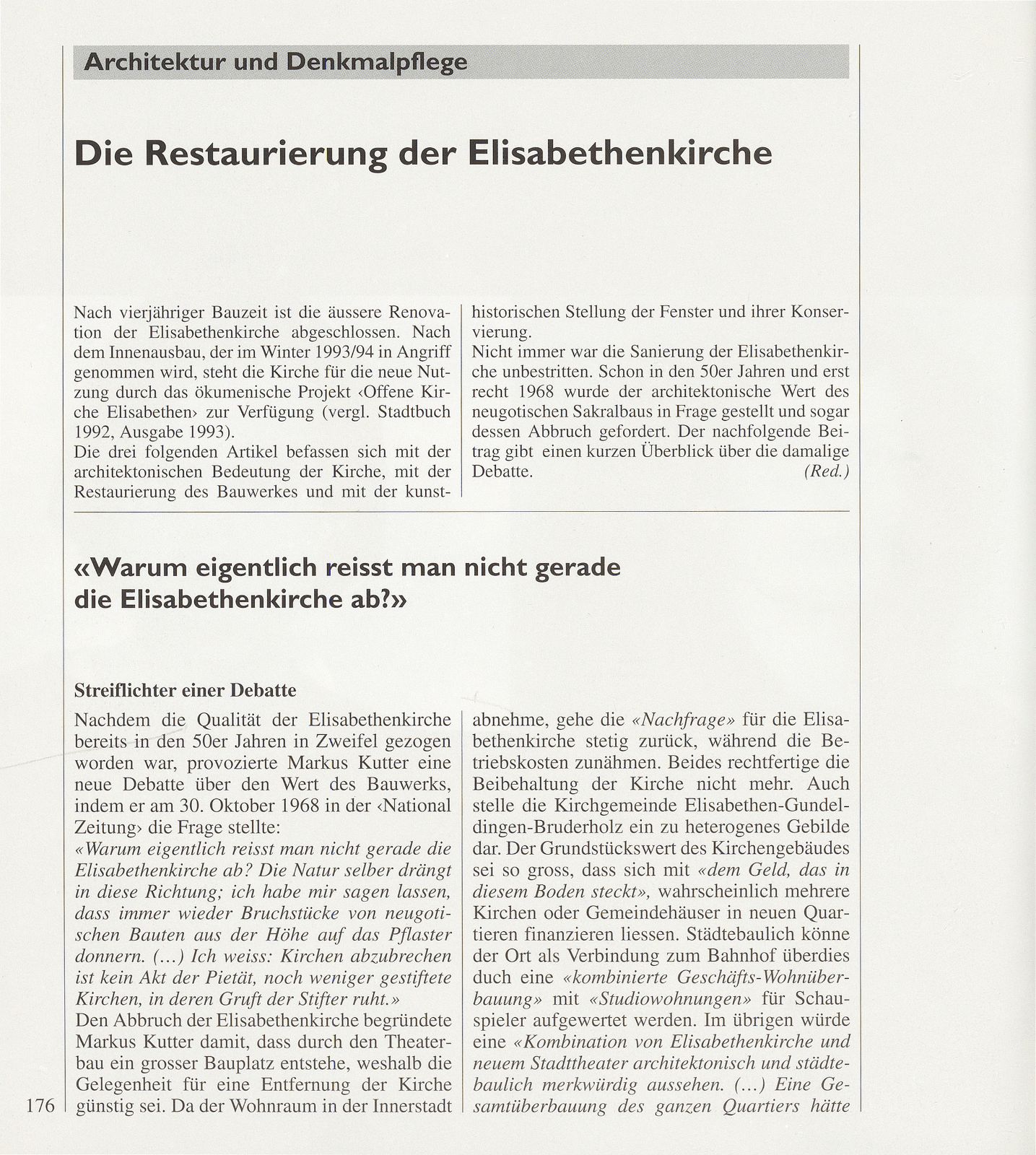 «Warum eigentlich reisst man nicht gerade die Elisabethenkirche ab?» – Seite 1