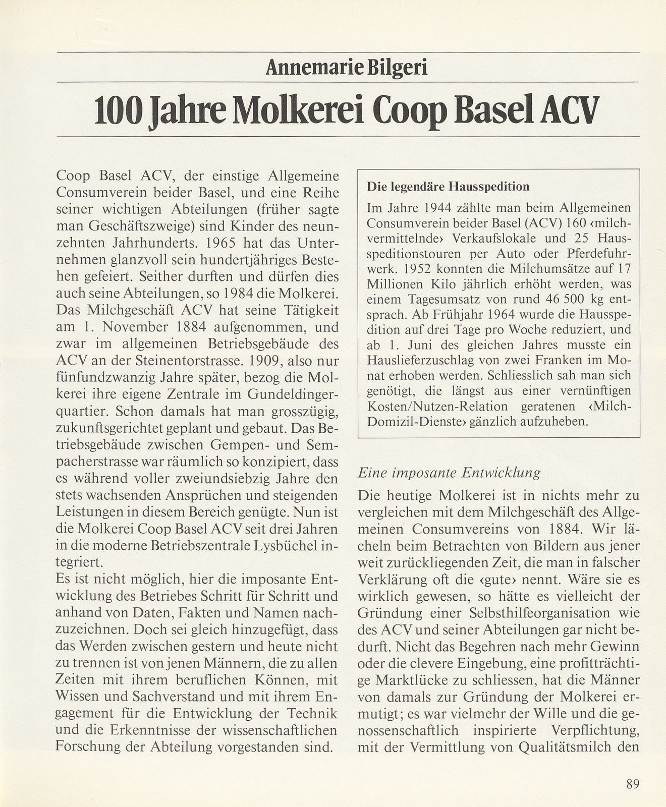 100 Jahre Molkerei Coop Basel ACV – Seite 1