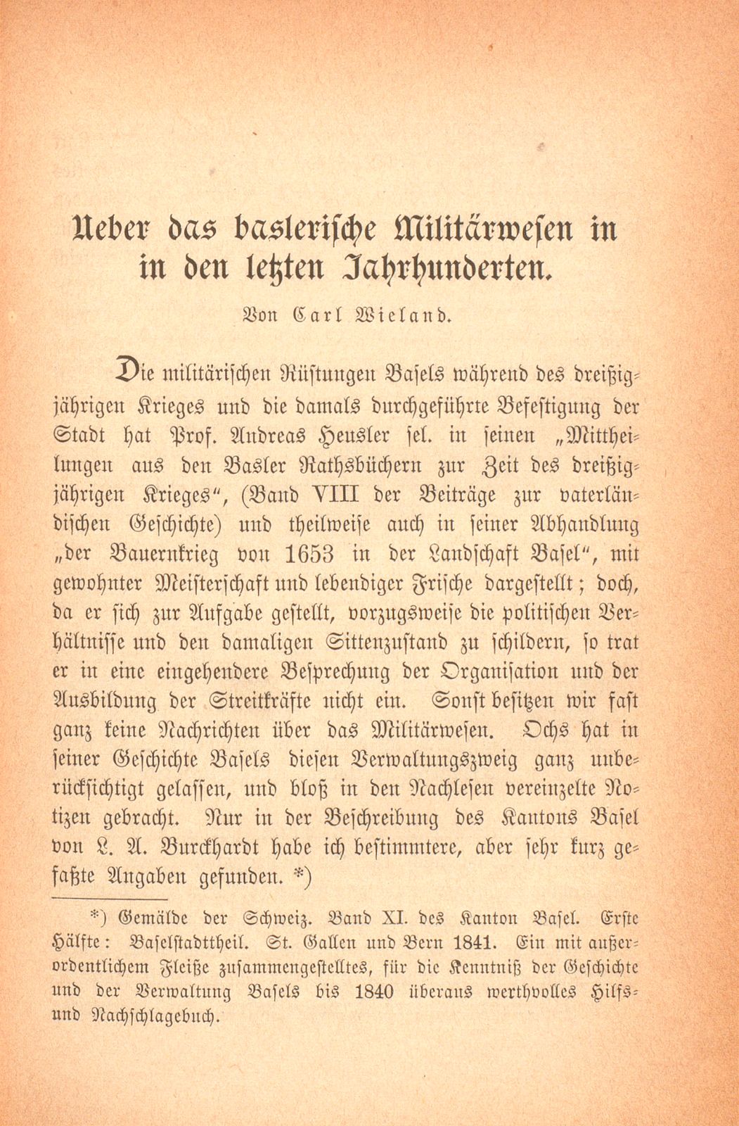 Über das baslerische Militärwesen in den letzten Jahrhunderten – Seite 1