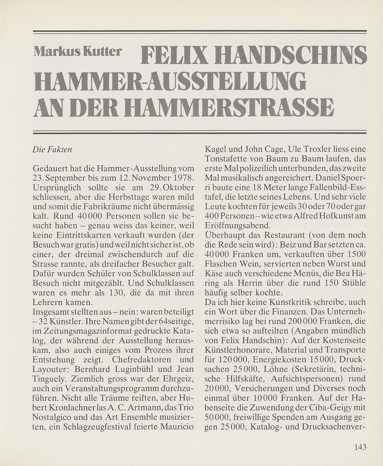 Felix Handschins Hammer-Ausstellung an der Hammerstrasse – Seite 1