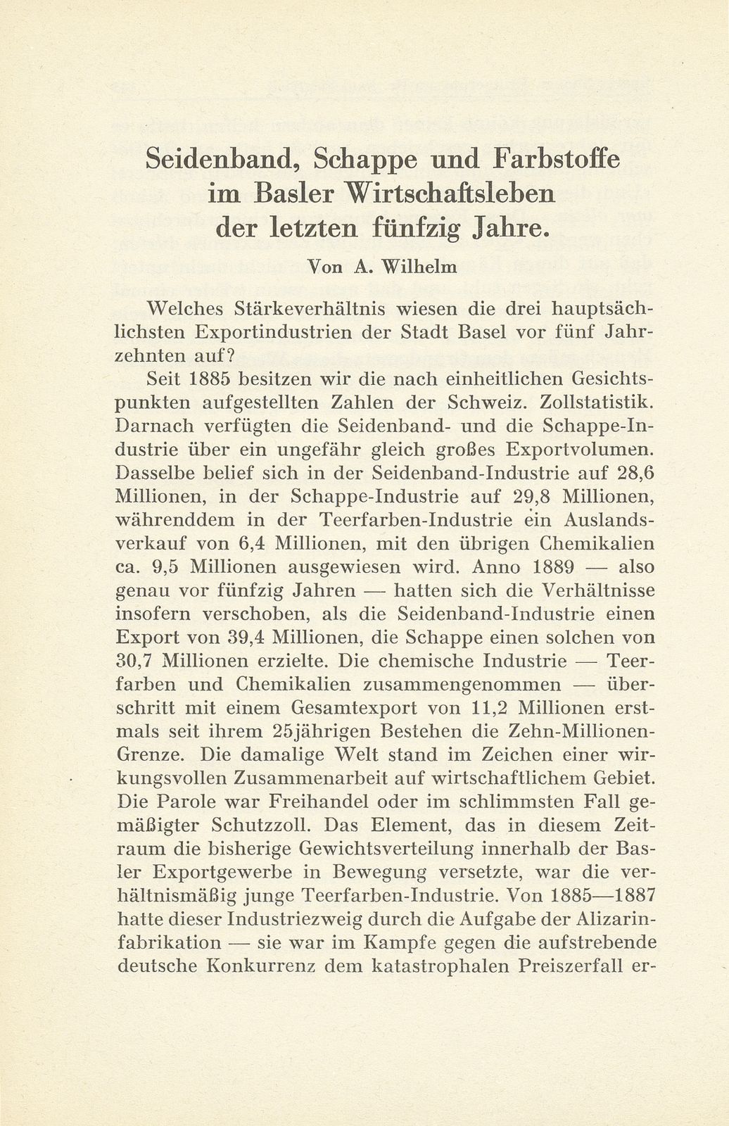 Seidenband, Schappe und Farbstoffe im Basler Wirtschaftsleben der letzten fünfzig Jahre – Seite 1