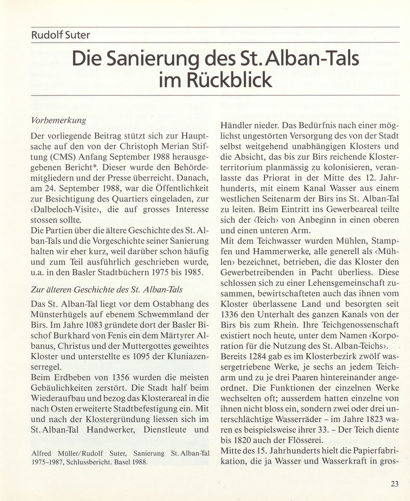 Die Sanierung des St. Alban-Tals im Rückblick – Seite 1