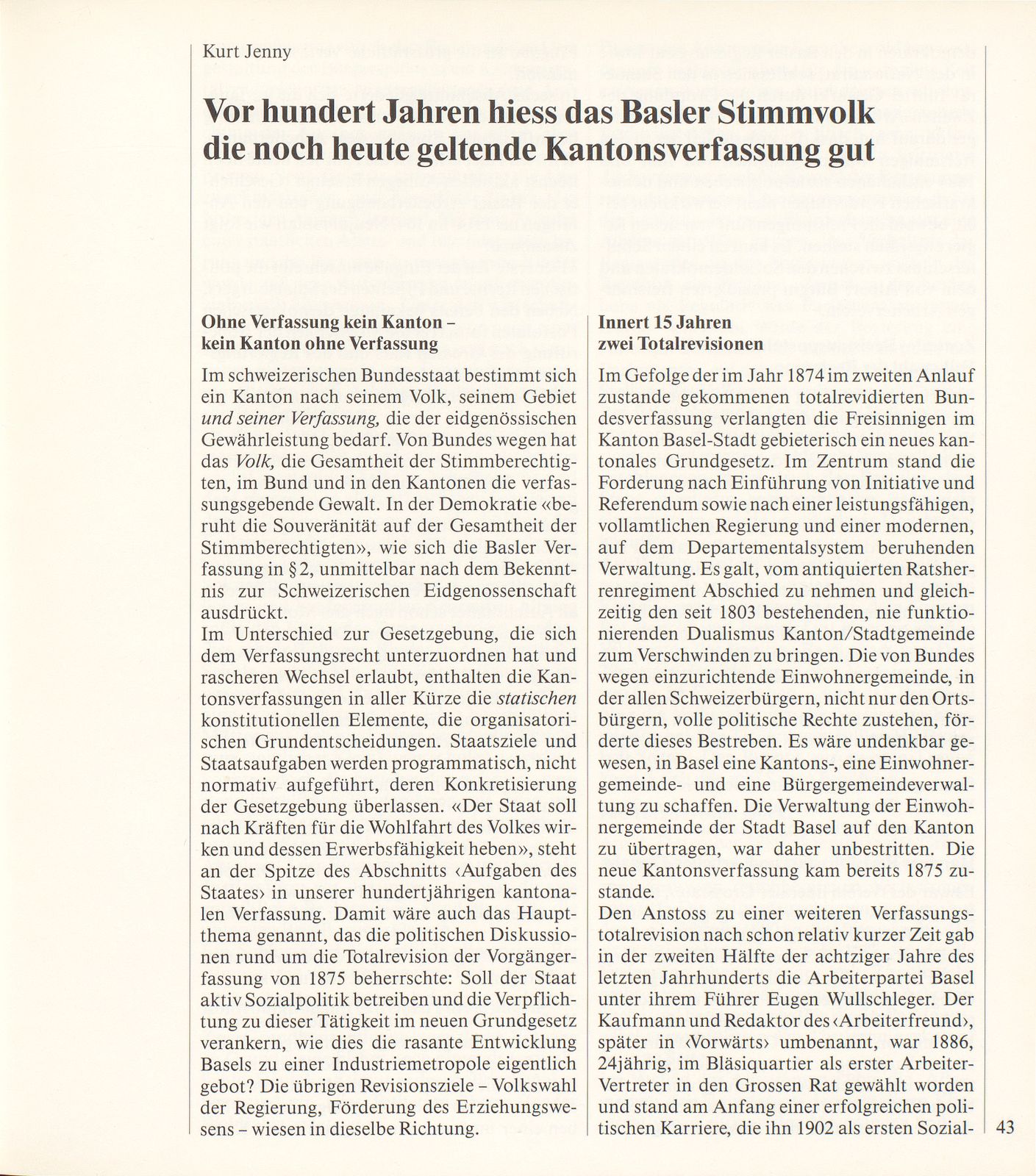 Vor hundert Jahren hiess das Basler Stimmvolk die noch heute geltende Kantonsverfassung gut – Seite 1