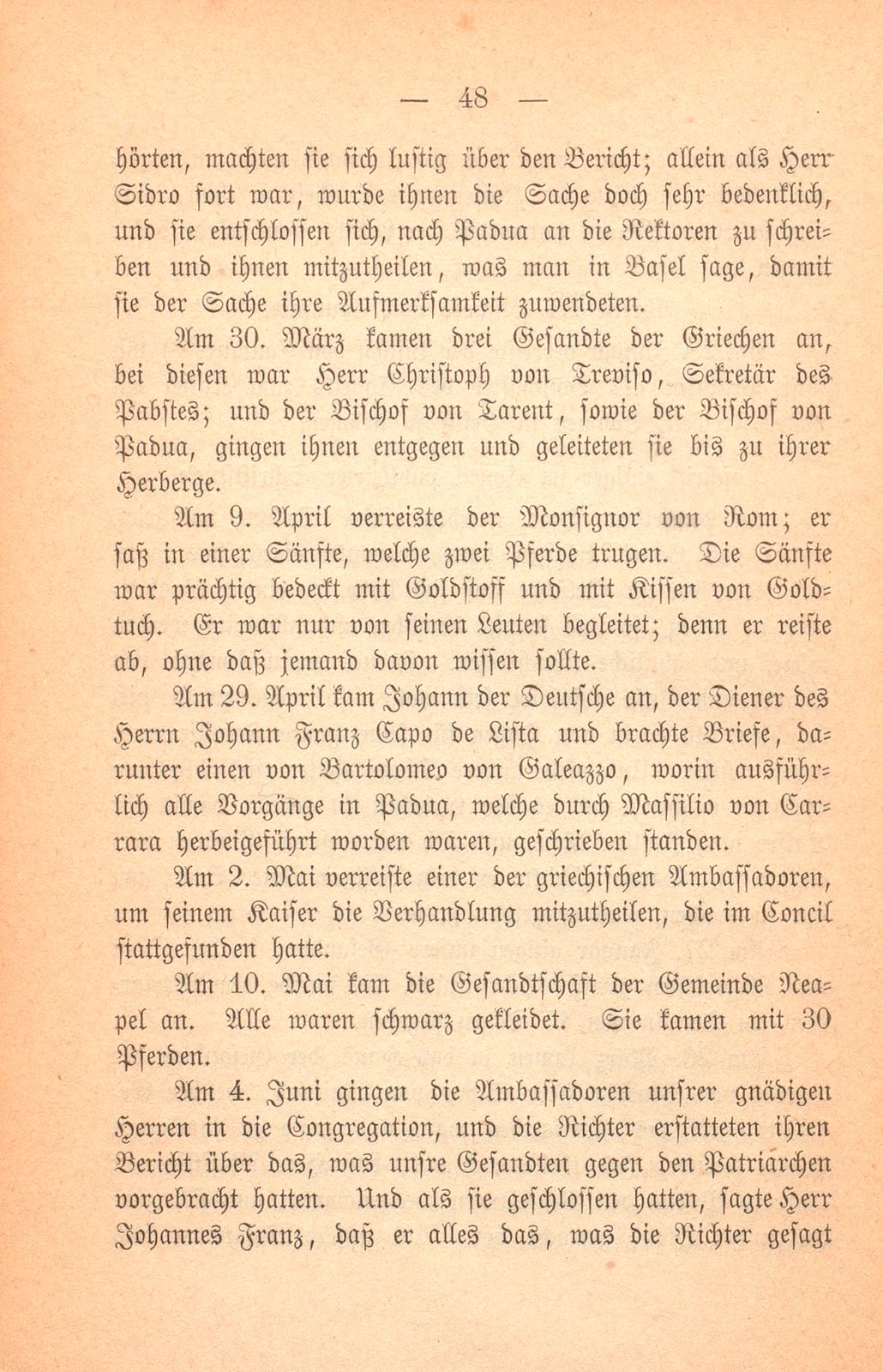 Andrea Gattaro von Padua, Tagebuch der Venetianischen Gesandten beim Concil zu Basel. (1433-1435.) – Seite 48