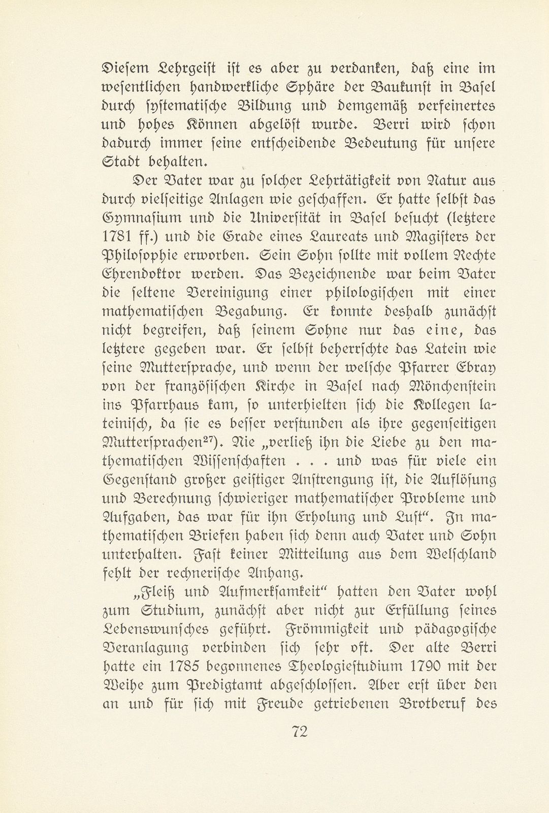 Melchior Berri. (Ein Beitrag zur Kultur des Spätklassizismus in Basel.) – Seite 14