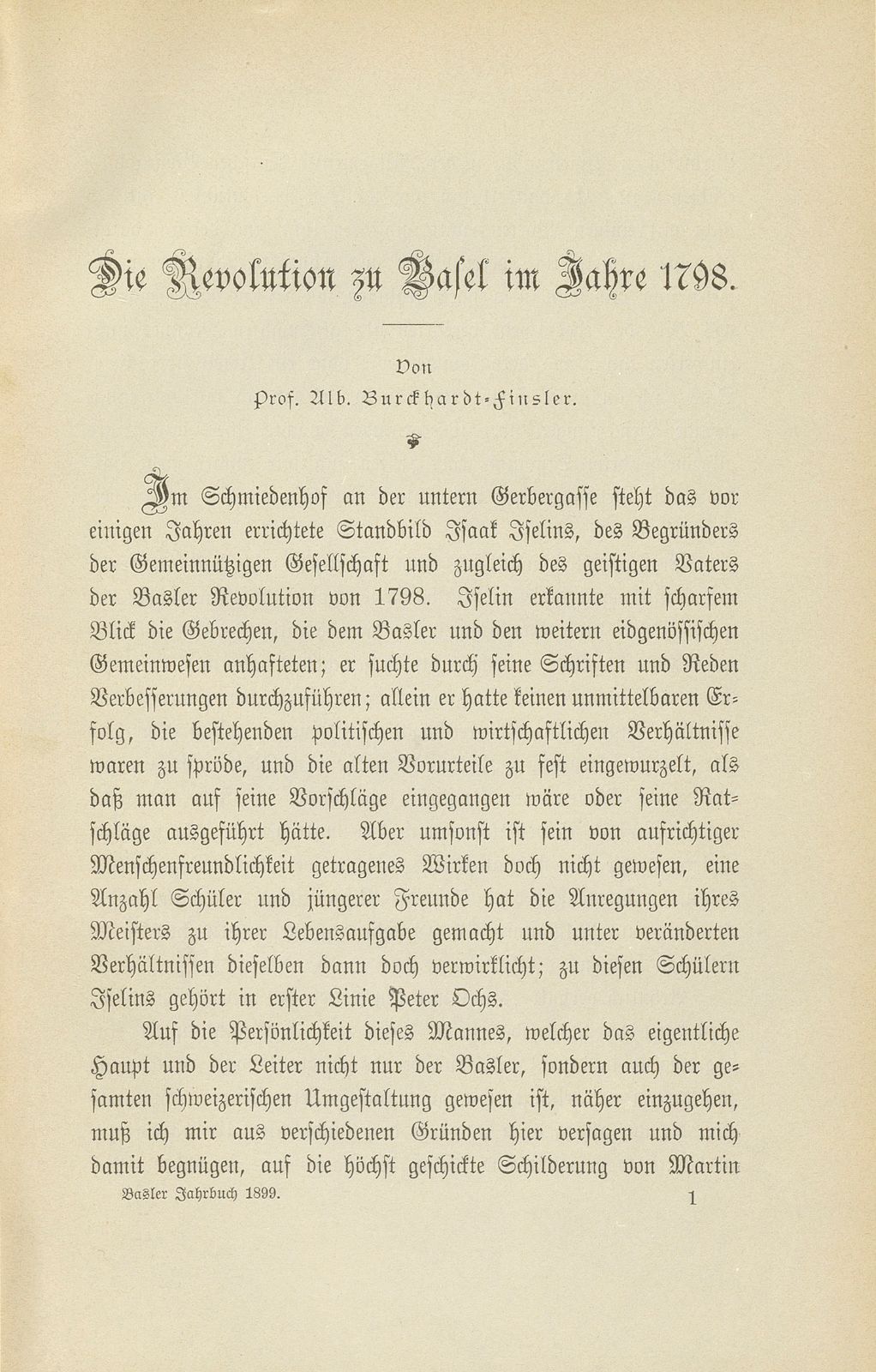 Die Revolution zu Basel im Jahre 1798 – Seite 1