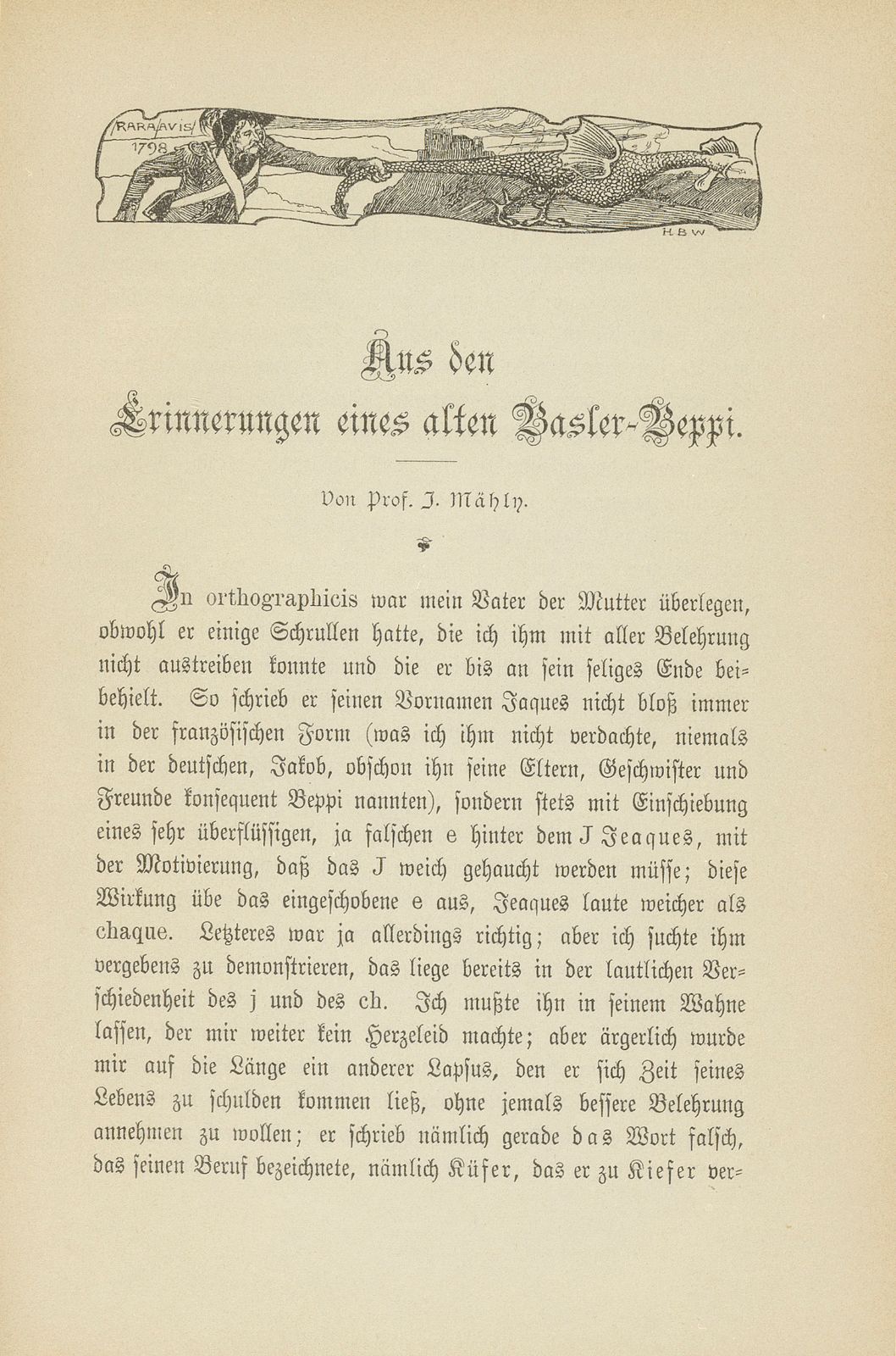 Aus den Erinnerungen eines alten Basler-Beppi – Seite 1