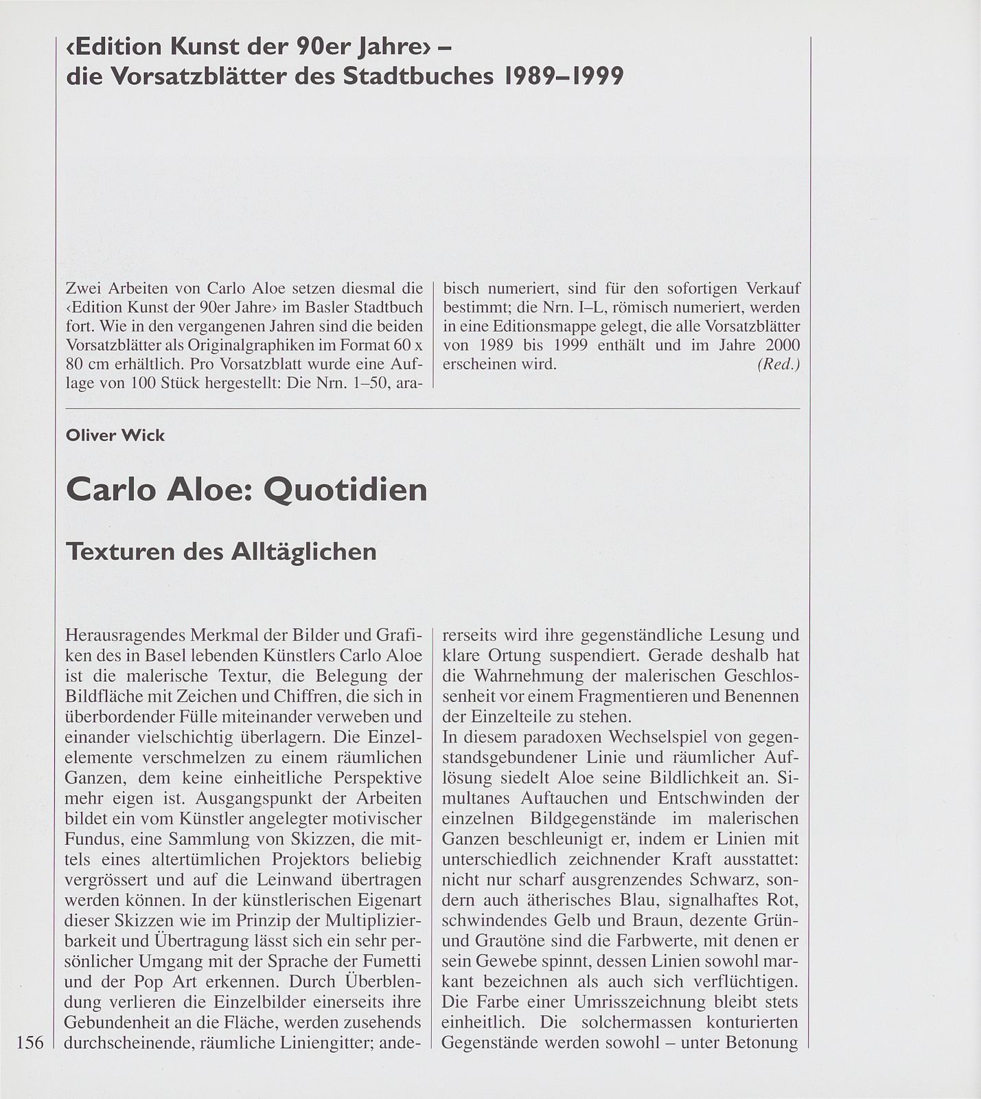 ‹Edition Kunst der 90er Jahre› die Vorsatzblätter des Stadtbuches von 1989-1999 – Seite 1