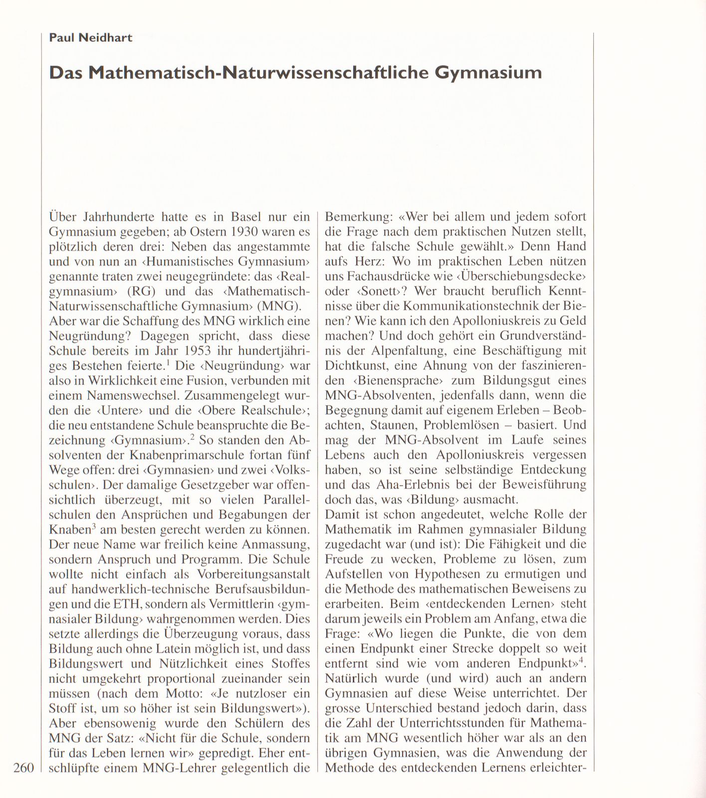 Die Basler Gymnasien – Rückblick und Neubeginn – Seite 1