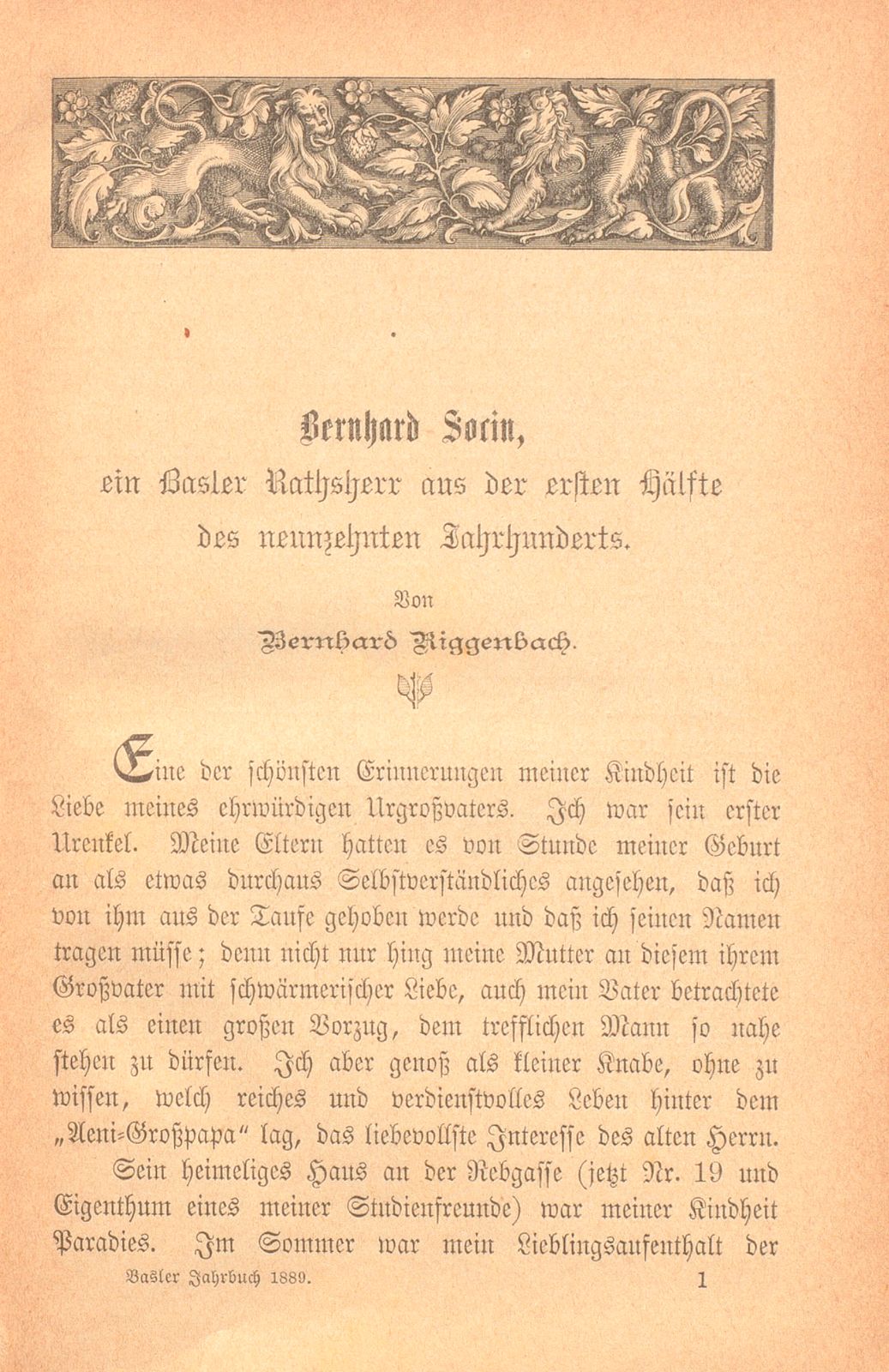 Bernhard Socin, ein Basler Ratsherr aus der ersten Hälfte des neunzehnten Jahrhunderts – Seite 1