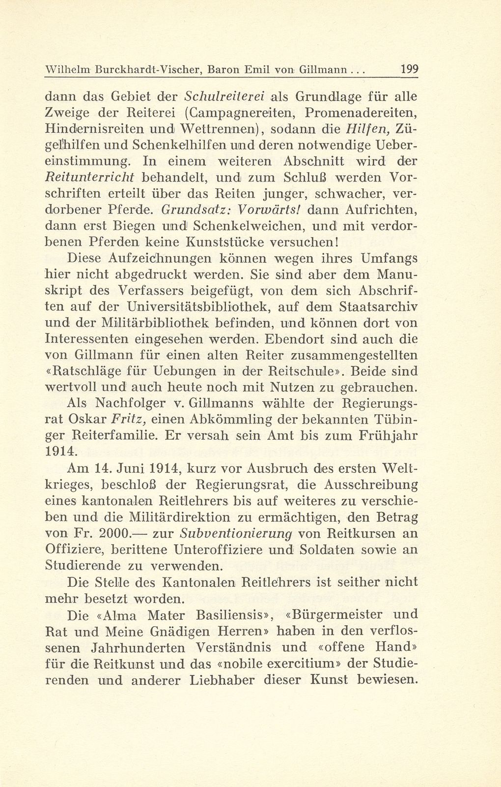 Baron Emil von Gillmann und die Entwicklung der Reitkunst in Basel – Seite 18