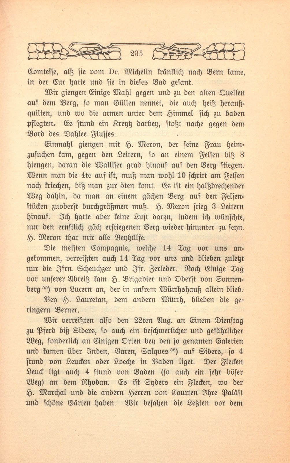 Beschreibung einer Badereise, die der Schultheiss von Liestal, Joh. David Hebdenstreit, anno 1775 mit seiner Frau nach Leuk gethan. (War damals 53 Jahre alt.) – Seite 22