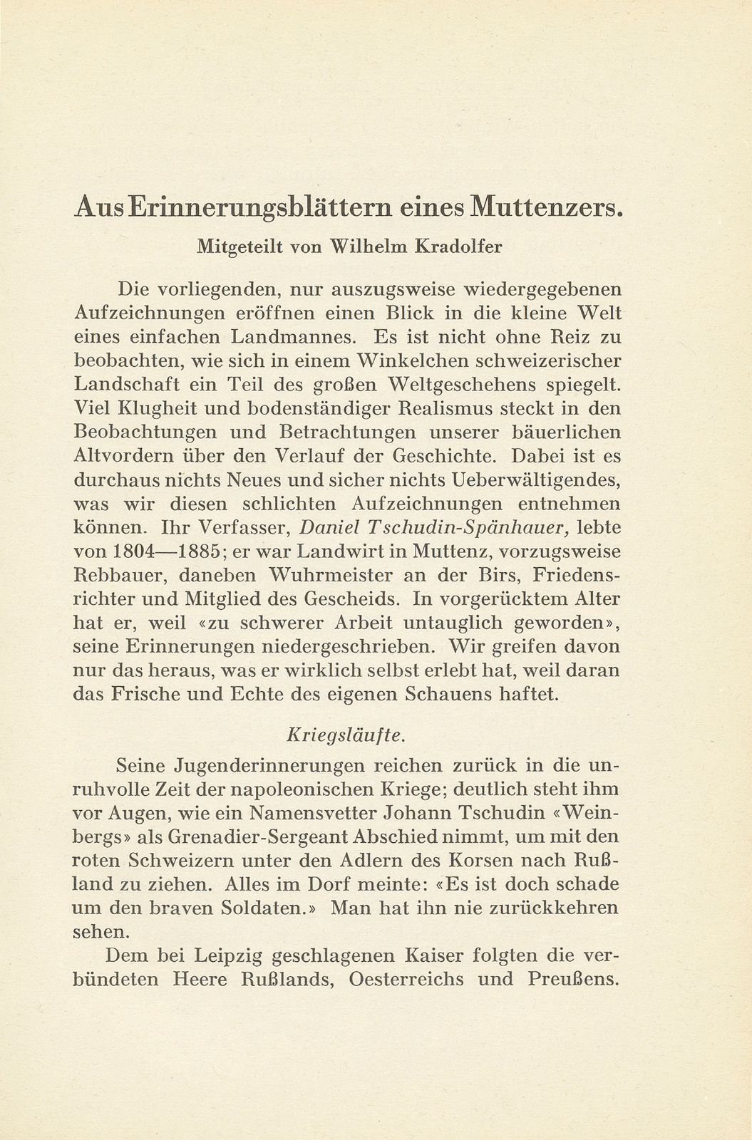 Aus den Erinnerungsblättern eines Muttenzers [D. Tschudin-Spänhauer] – Seite 1