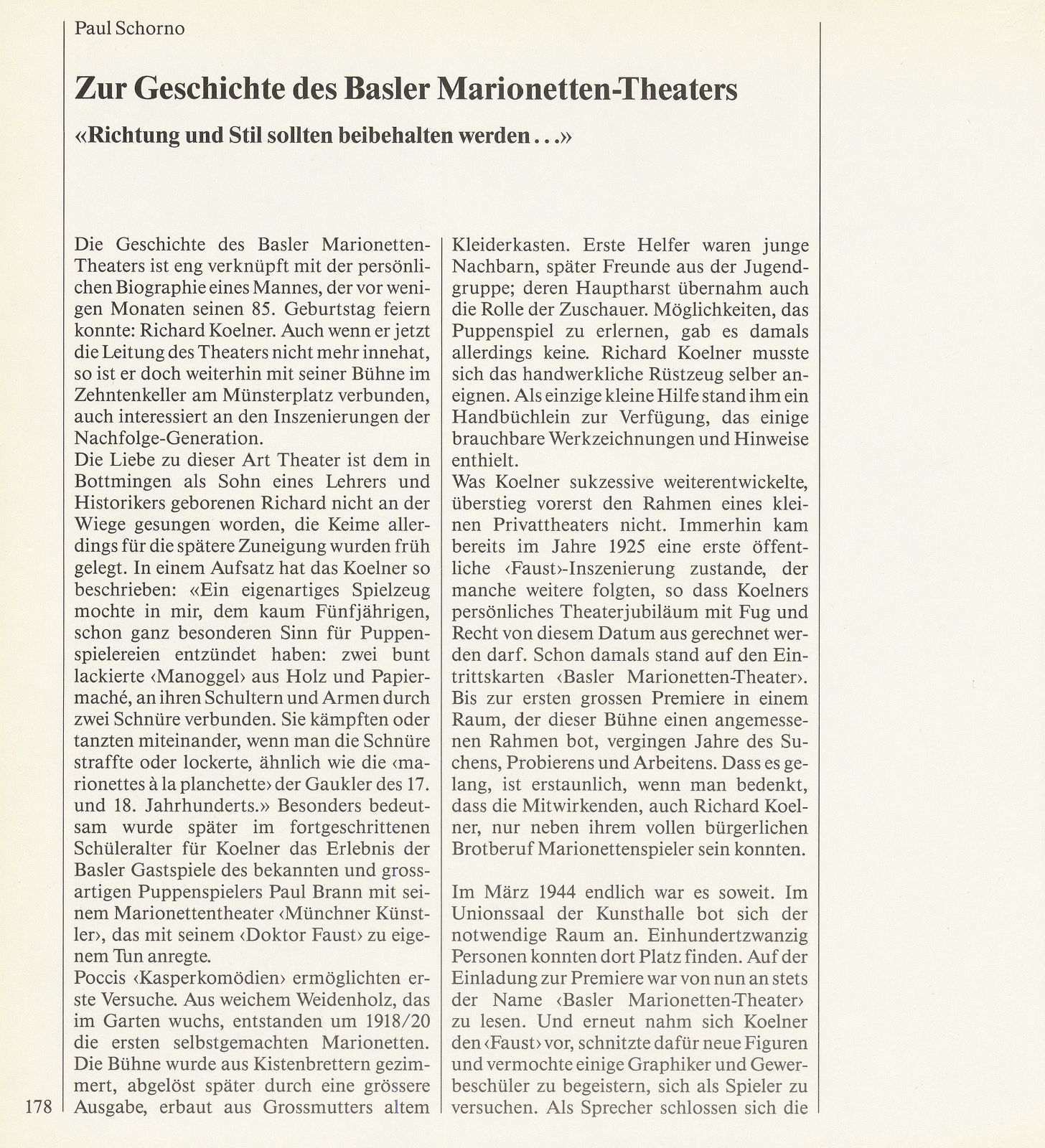 Zur Geschichte des Basler Marionetten-Theaters – Seite 1