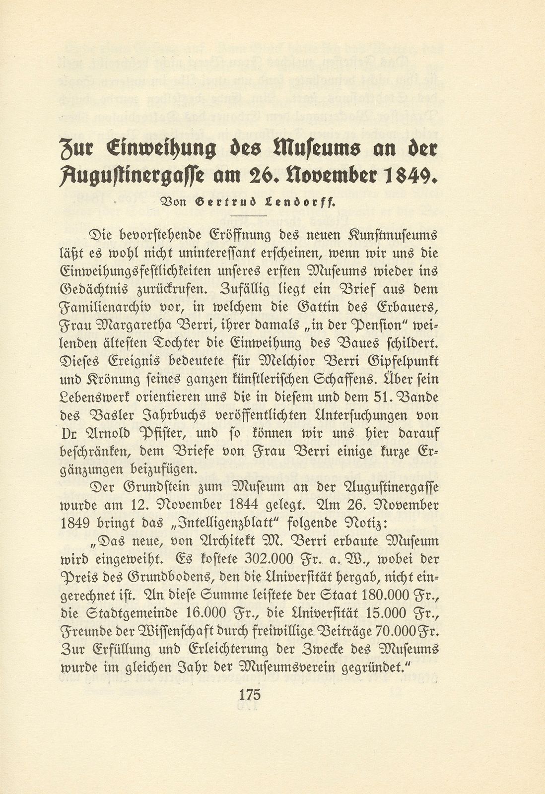 Zur Einweihung des Museums an der Augustinergasse am 26. November 1849 – Seite 1