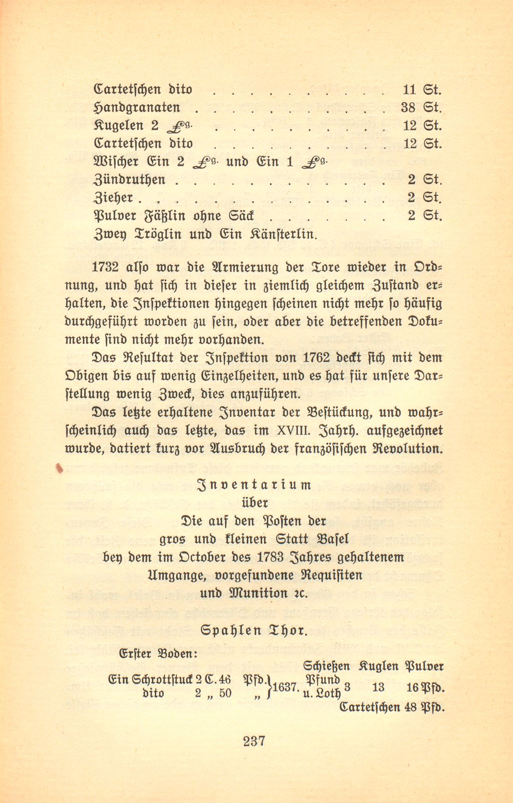 Die Armierung des St. Alban-, Spalen- und St. Johanntors vom Ende des XVI. bis zum Ende des XVIII. Jahrhunderts – Seite 17