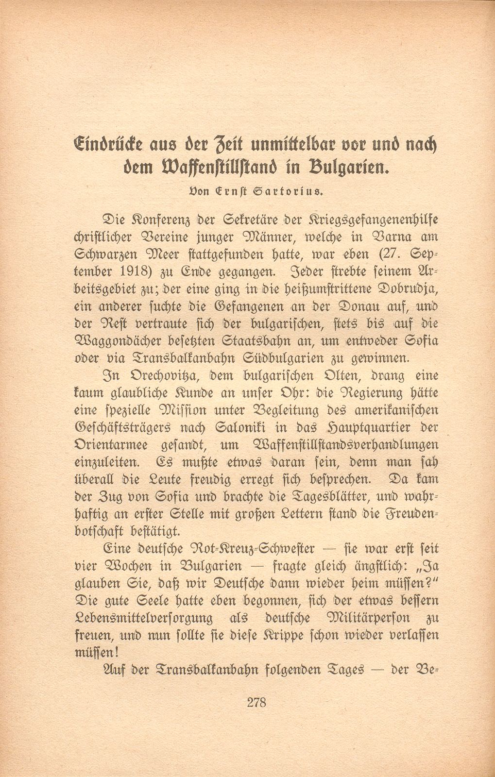 Eindrücke aus der Zeit unmittelbar vor und nach dem Waffenstillstand in Bulgarien – Seite 1