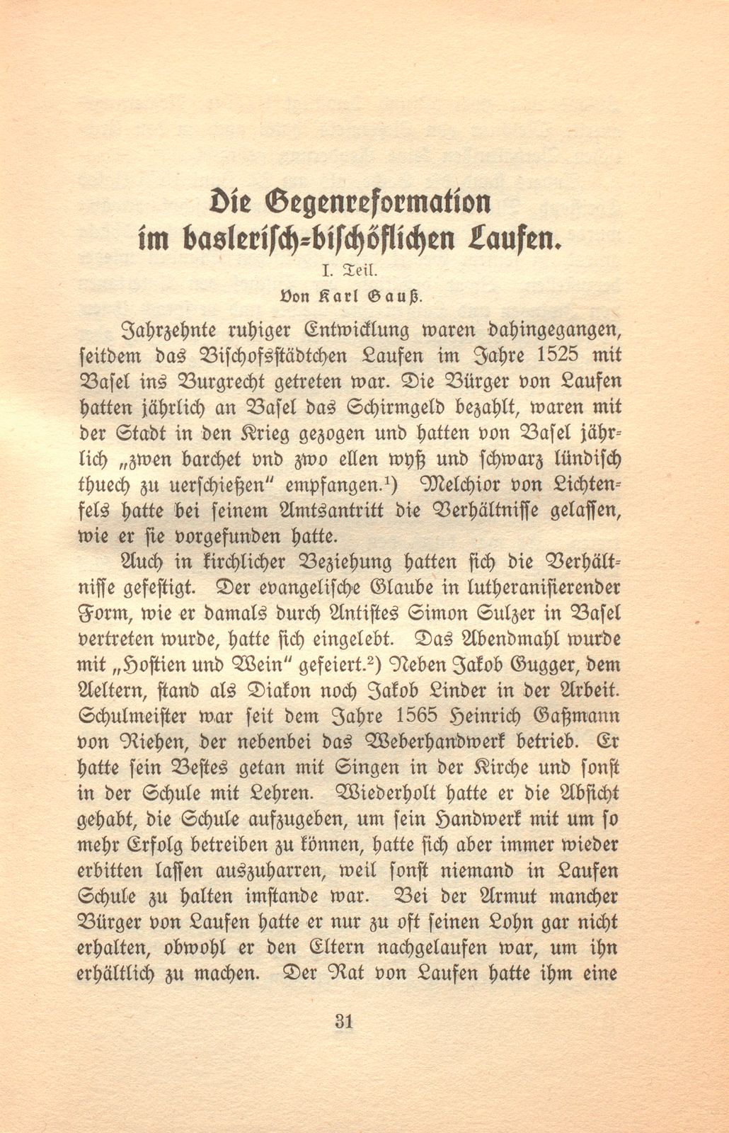 Die Gegenreformation im baslerisch-bischöflichen Laufen – Seite 1