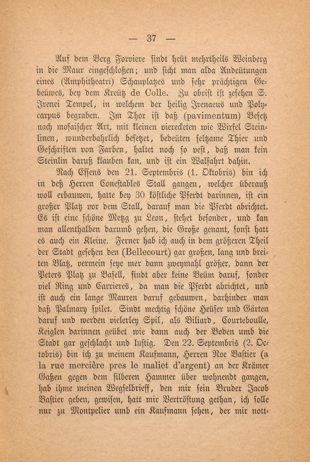 Beschreibung Thomä Platters Reyssen, die er von Basell auss in Franckreich gethan hatt anno 1595 – Seite 25