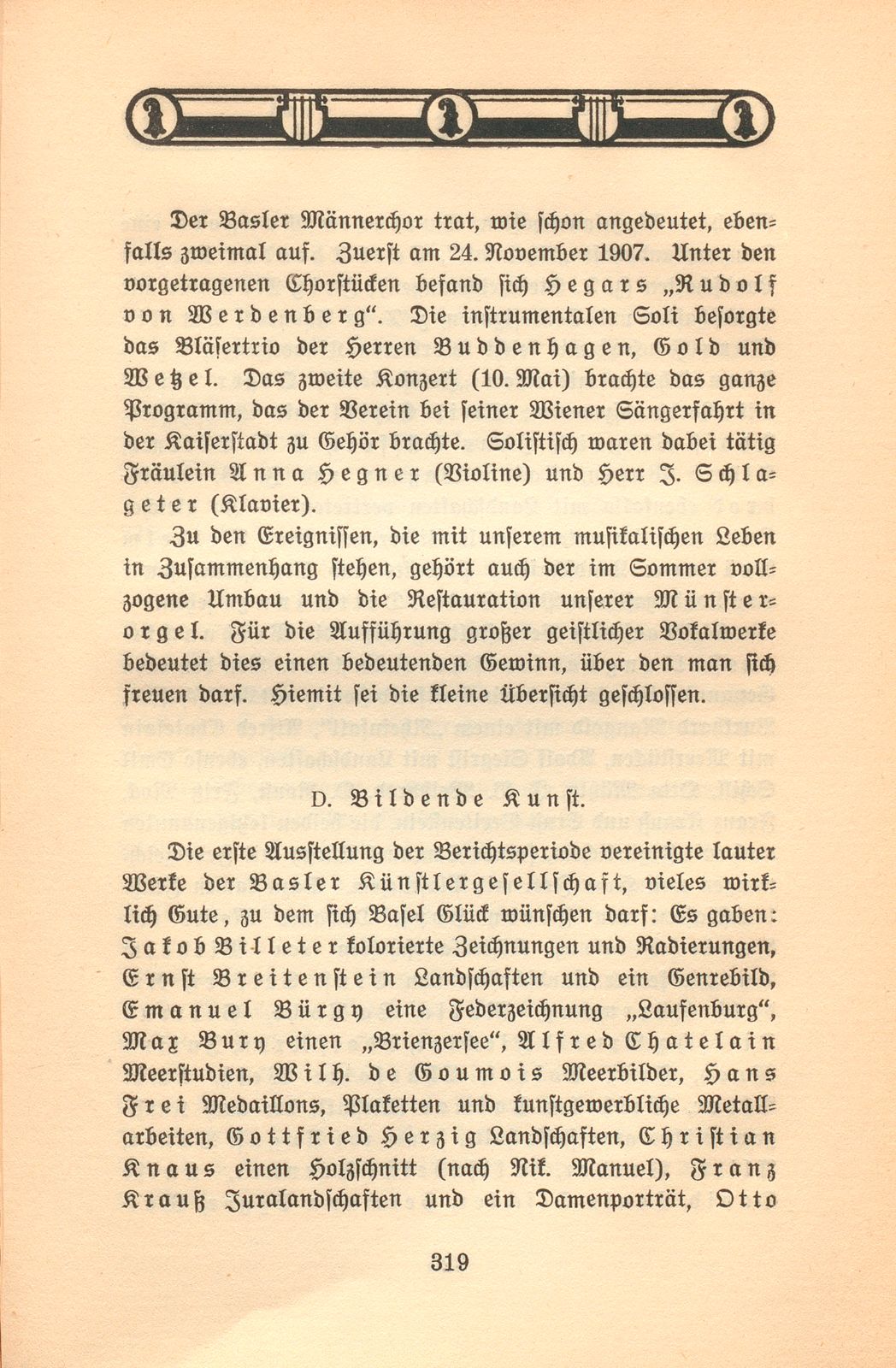 Das künstlerische Leben in Basel vom 1. November 1907 bis 31. Oktober 1908 – Seite 1