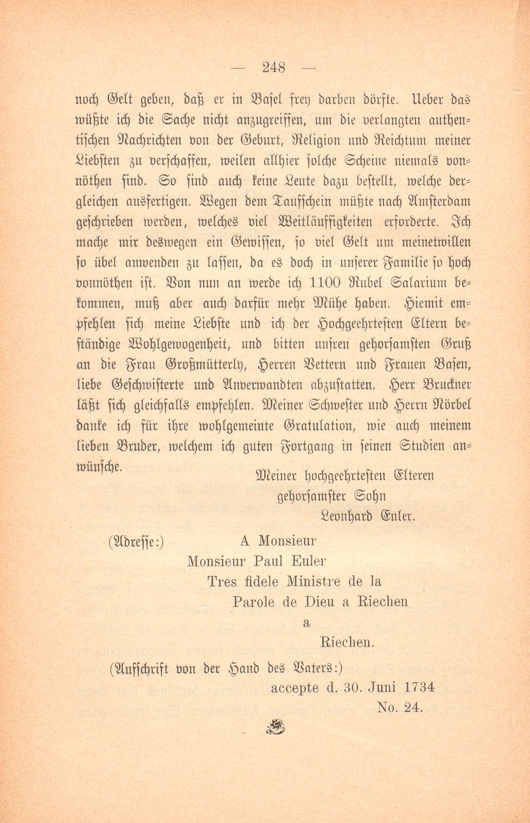 Miscellen: Ein Brief von Leonhard Euler an seine Eltern – Seite 2