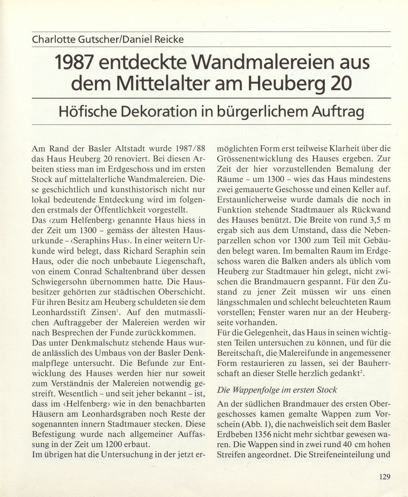 1987 entdeckte Wandmalereien aus dem Mittelalter am Heuberg 20 – Seite 1