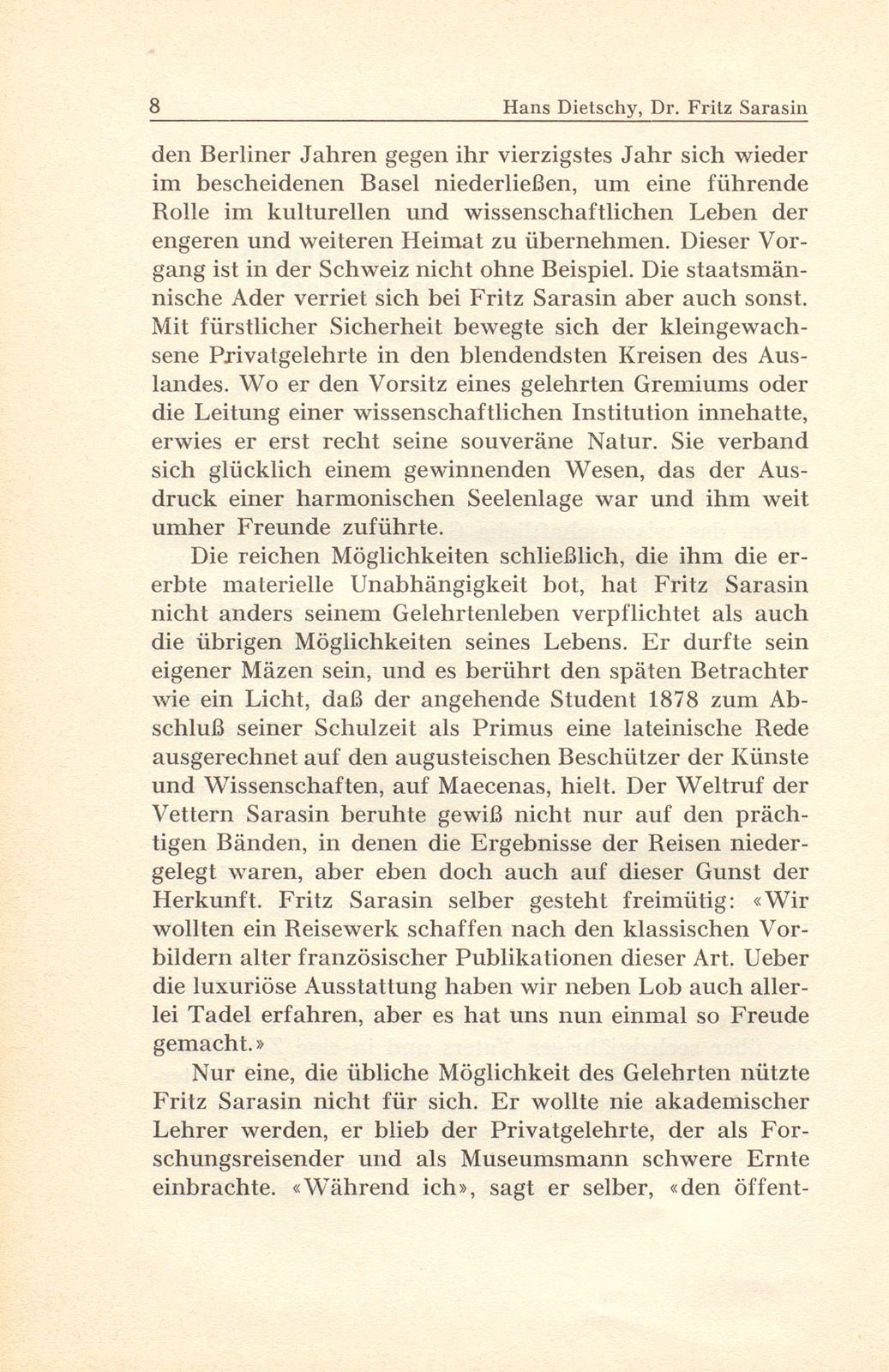 Dr. phil. Dr. h.c. Fritz Sarasin 3. Dezember 1859 bis 23. März 1942 – Seite 2