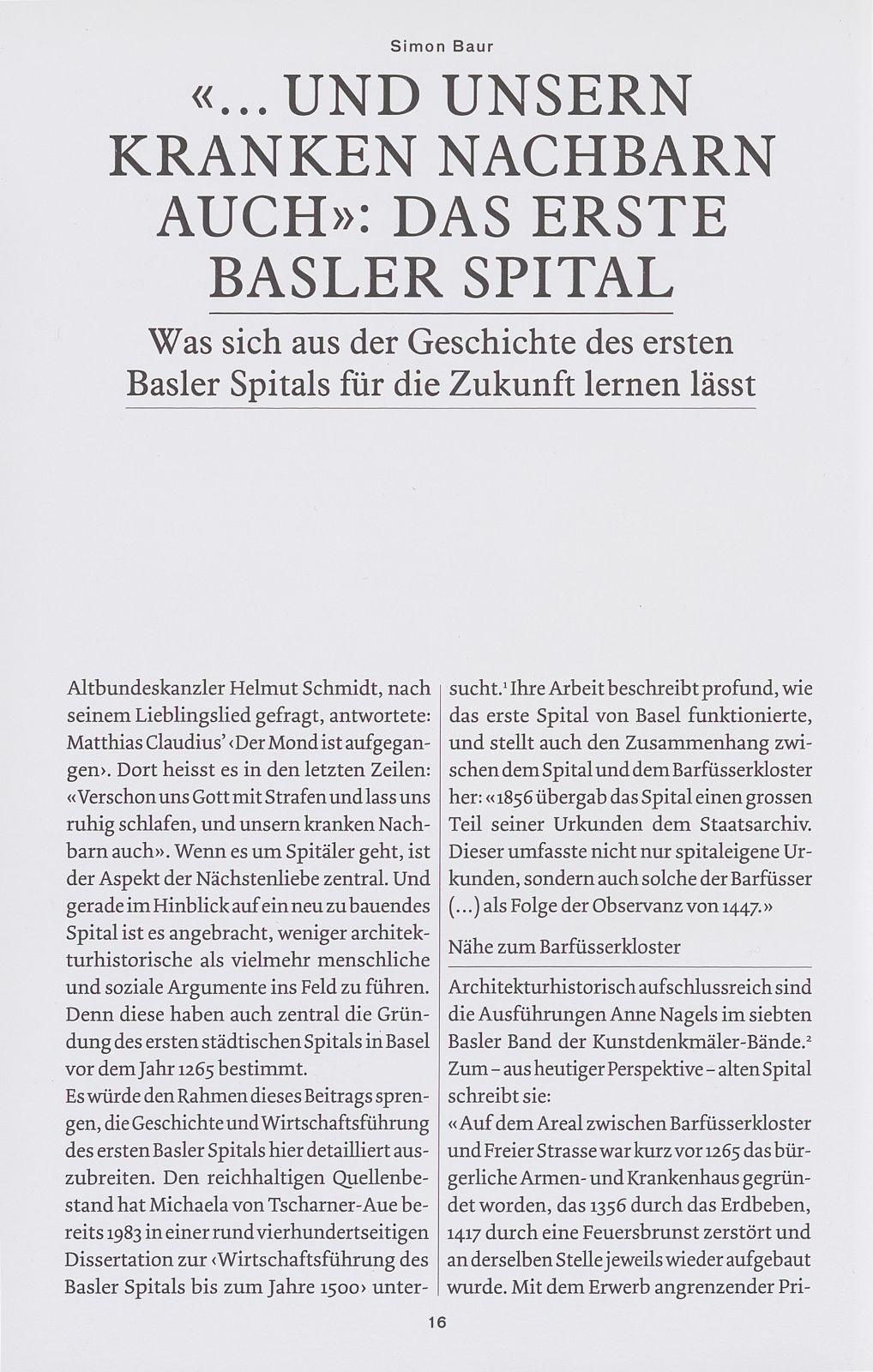 «…und unseren kranken Nachbarn auch»: Das erste Basler spital – Seite 1