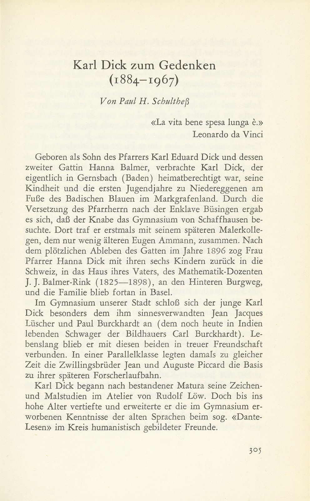 Karl Dick zum Gedenken (1884-1967) – Seite 1