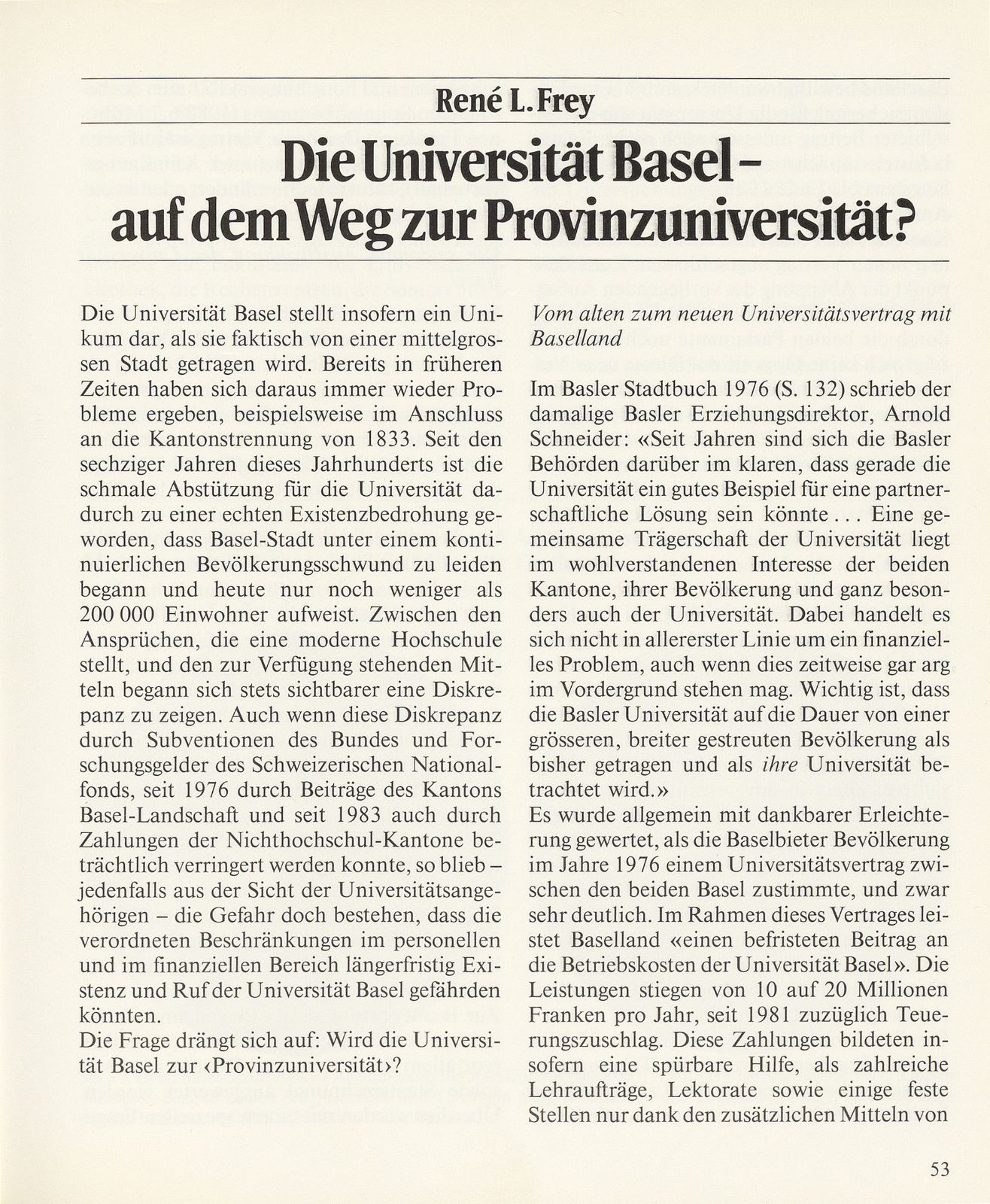 Die Universität Basel – auf dem Weg zur Provinzuniversität ? – Seite 1