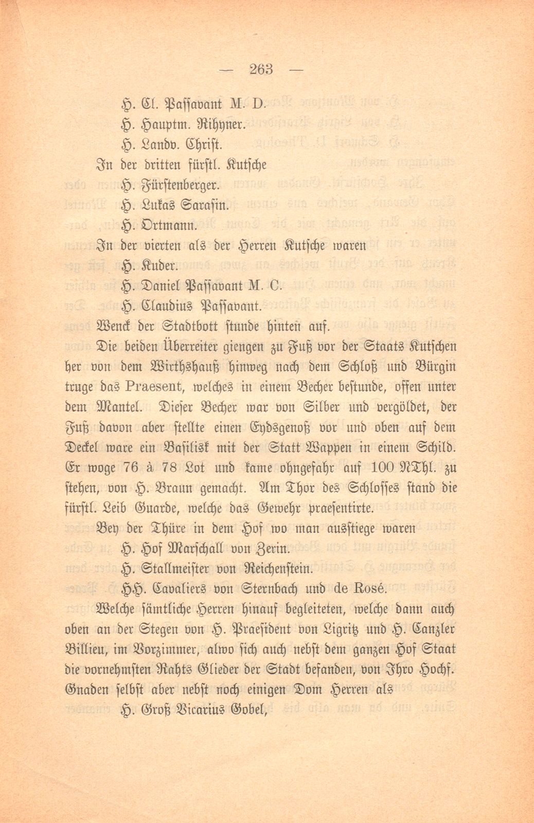 Miscellen: Beschreibung dessen so bey der von dem Stand Basel am 11. April 1763 abgeordneten Deputation an ihro Hochfürstlichen Gnaden Simon Nicolaus Graf von Froberg oder Montjoie erwehltem Bischoff von Basel vorgegangen – Seite 4