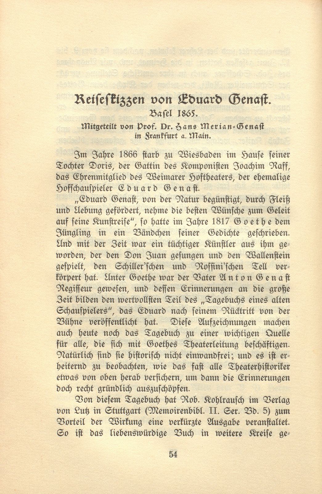 Reiseskizzen von Eduard Genast, Basel 1865 – Seite 1