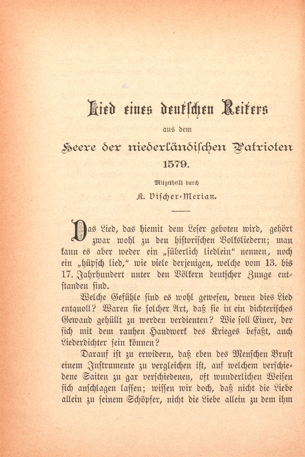 Lied eines deutschen Reiters aus dem Heere der niederländischen Patrioten 1579 – Seite 1