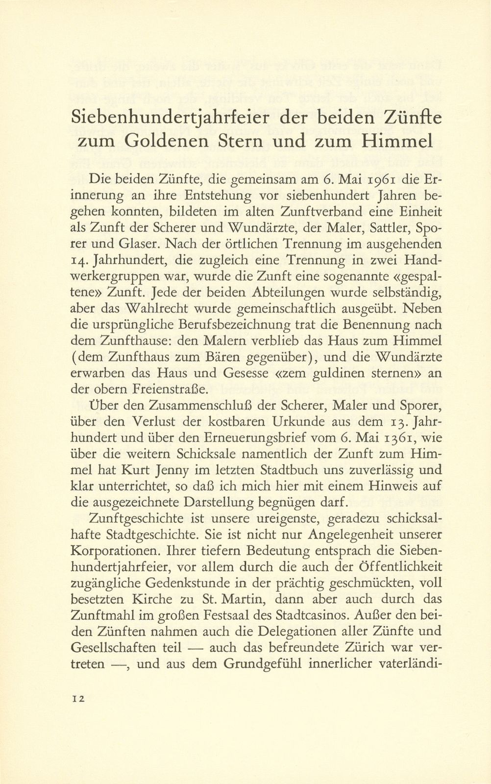 Siebenhundertjahrfeier der beiden Zünfte zum Goldenen Stern und zum Himmel – Seite 1