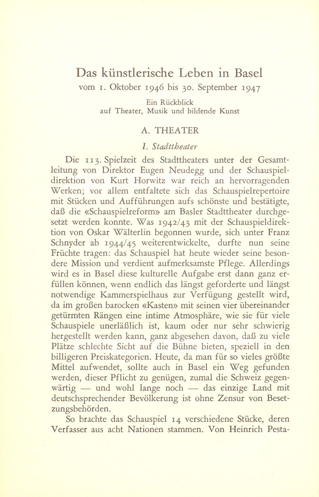 Das künstlerische Leben in Basel vom 1. Oktober 1946 bis 30. September 1947 – Seite 1