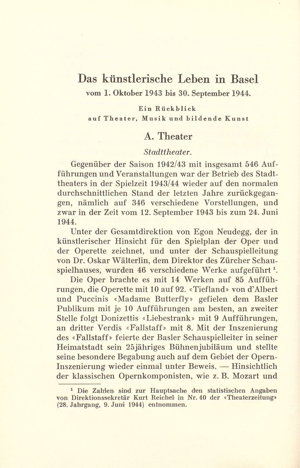 Das künstlerische Leben in Basel vom 1. Oktober 1943 bis 30. September 1944 – Seite 1