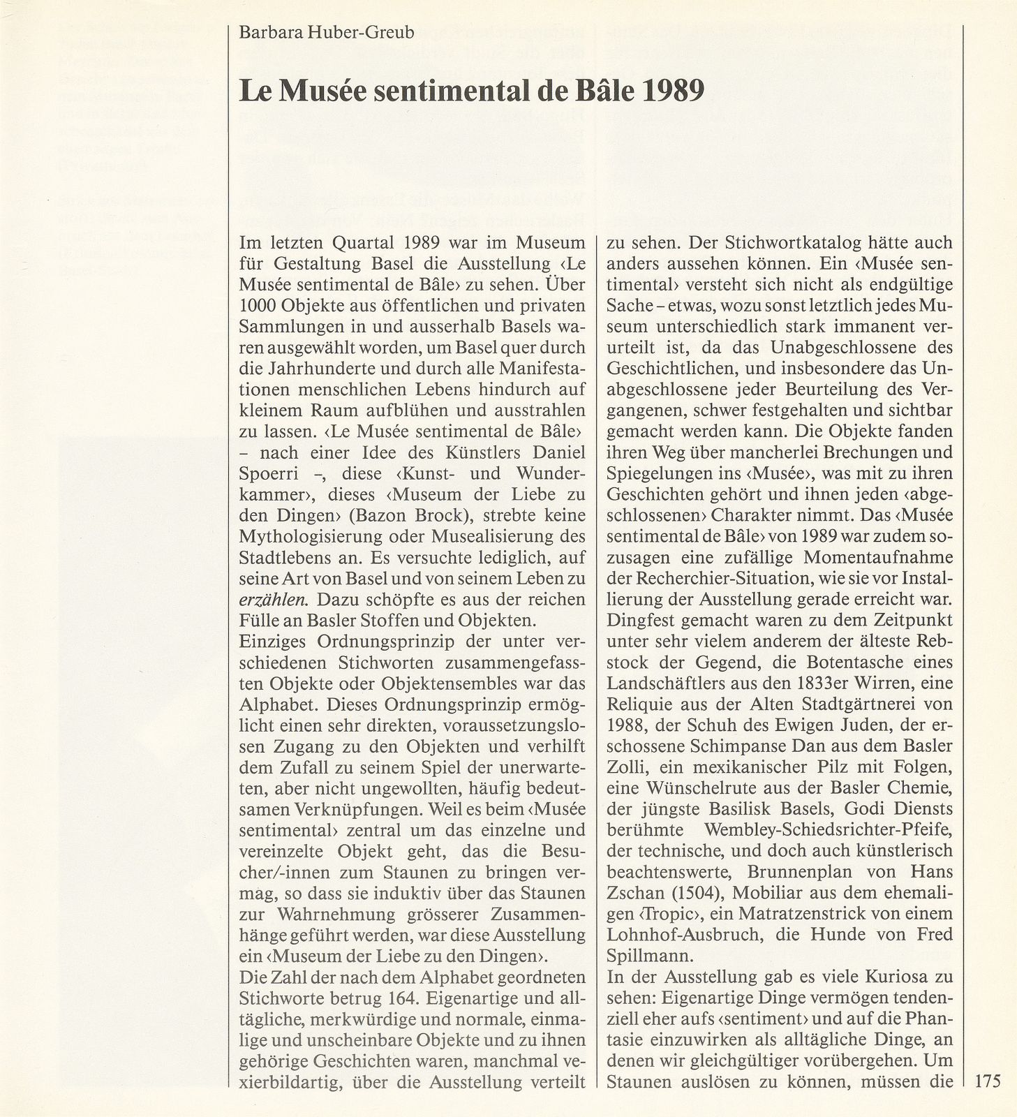 Le Musée sentimental de Bâle 1989 – Seite 1