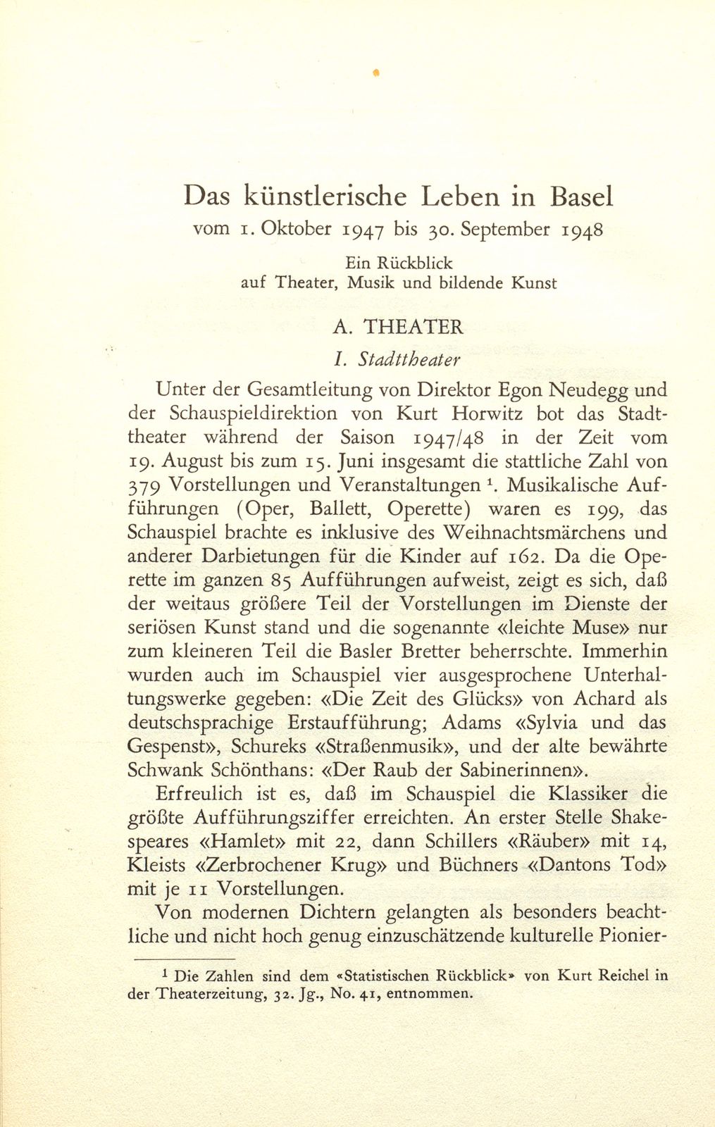 Das künstlerische Leben in Basel vom 1. Oktober 1947 bis 30. September 1948 – Seite 1