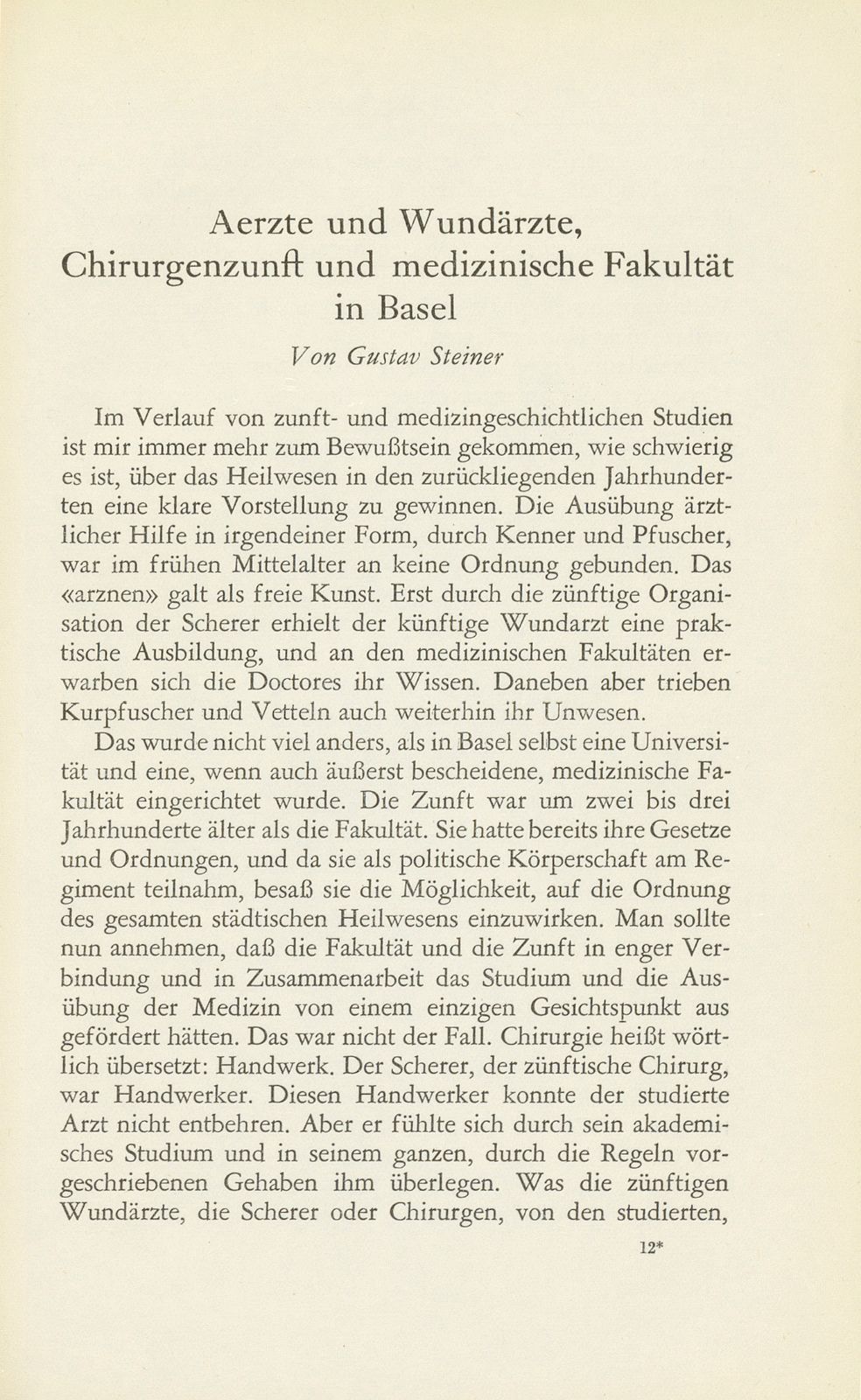 Ärzte und Wundärzte, Chirurgenzunft und medizinische Fakultät in Basel – Seite 1